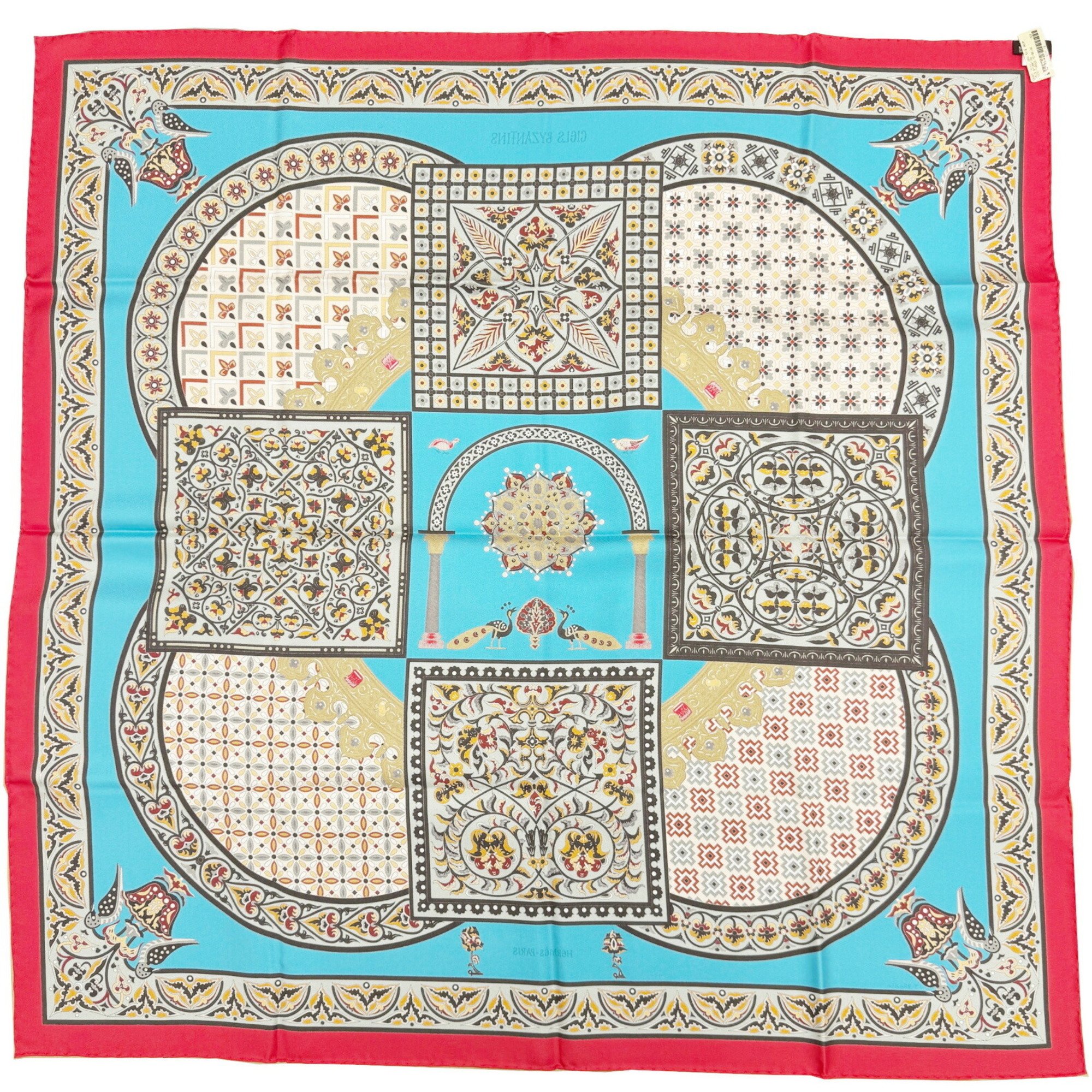 Hermes HERMES Carré 90 CIELS BYZANTINS Byzantine Sky Scarf Silk Rouge Turquoise Beige Red Women's