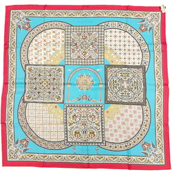 Hermes HERMES Carré 90 CIELS BYZANTINS Byzantine Sky Scarf Silk Rouge Turquoise Beige Red Women's