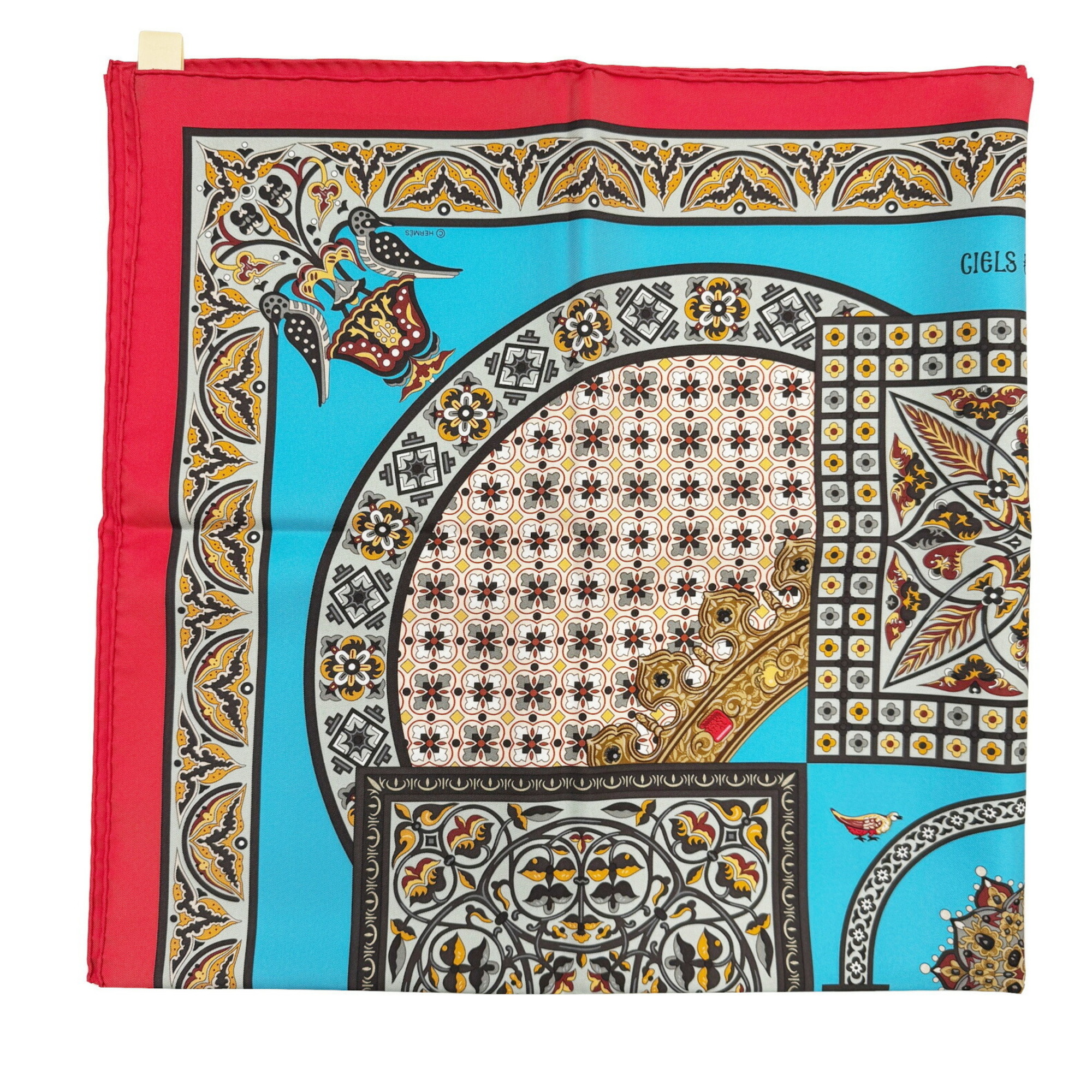 Hermes HERMES Carré 90 CIELS BYZANTINS Byzantine Sky Scarf Silk Rouge Turquoise Beige Red Women's