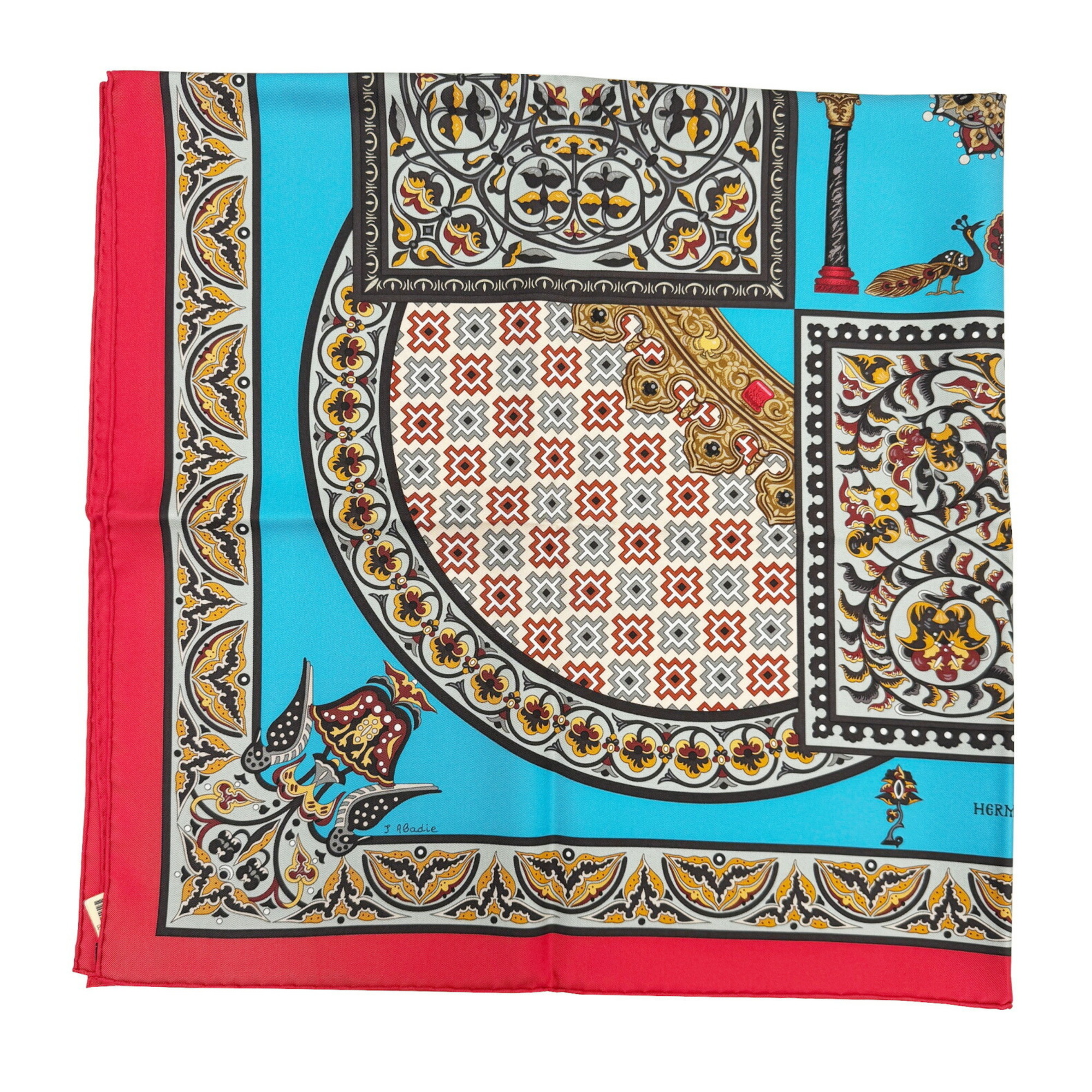 Hermes HERMES Carré 90 CIELS BYZANTINS Byzantine Sky Scarf Silk Rouge Turquoise Beige Red Women's