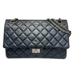 CHANEL 2.55 Matelasse Chain Shoulder Bag in Calf Leather A37587, 15 Series, Black, Metal Fittings, Women's