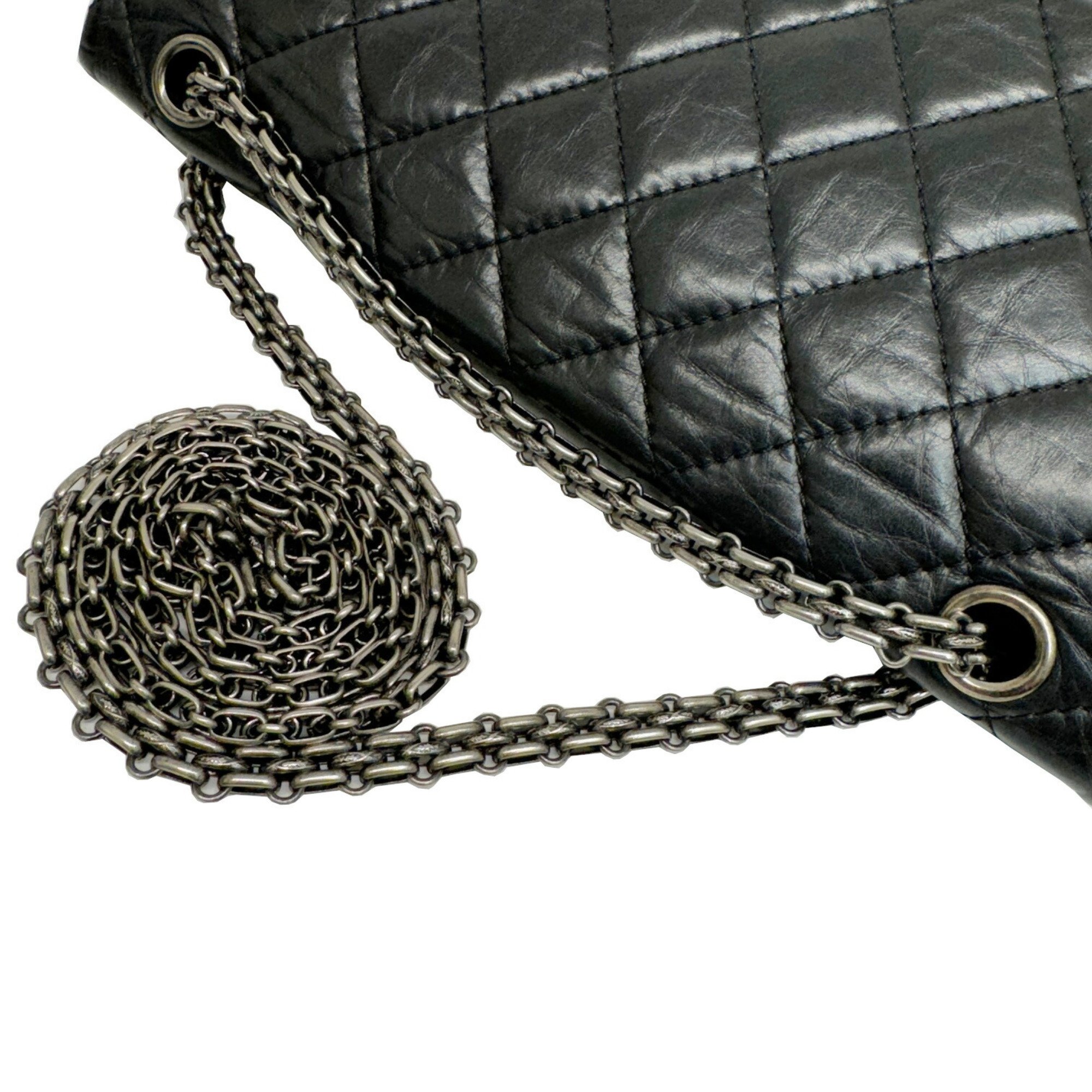 CHANEL 2.55 Matelasse Chain Shoulder Bag in Calf Leather A37587, 15 Series, Black, Metal Fittings, Women's