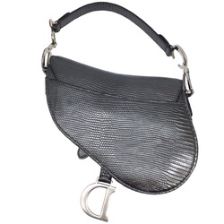 DIOR Christian Dior Saddle Bag Rhinestone Leather Dark Gray Compact Shoulder Women's