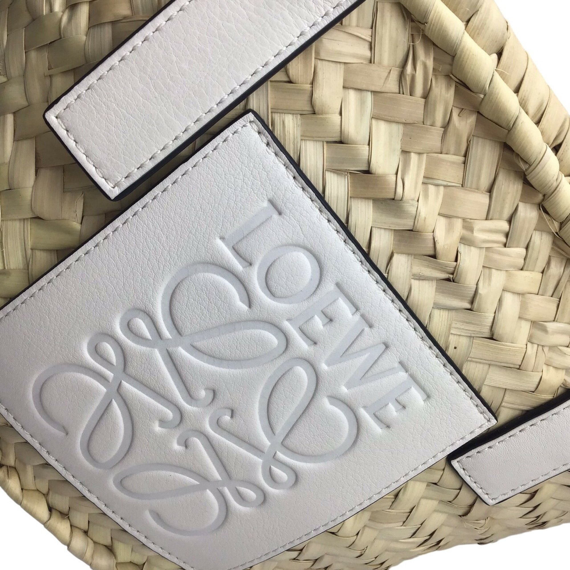 LOEWE Anagram Basket Bag Small Palm Leaf Calf 327.02.S93 Natural White Handbag Eco Women Men