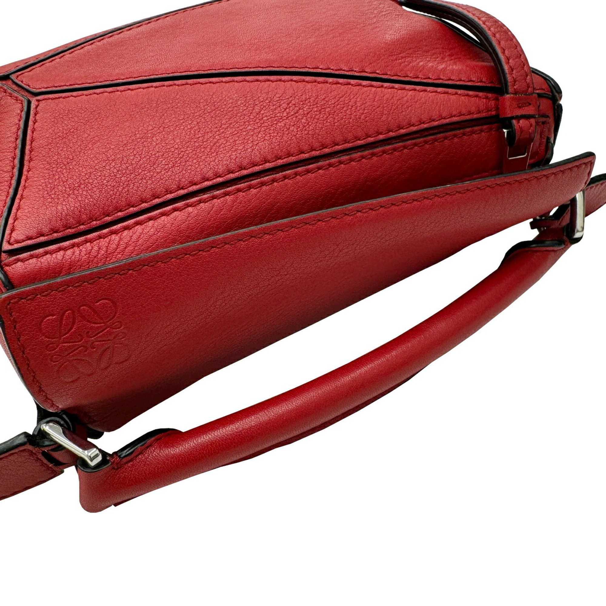 LOEWE Puzzle Handbag Shoulder Bag Calfskin Leather Red Women's