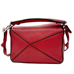 LOEWE Puzzle Handbag Shoulder Bag Calfskin Leather Red Women's