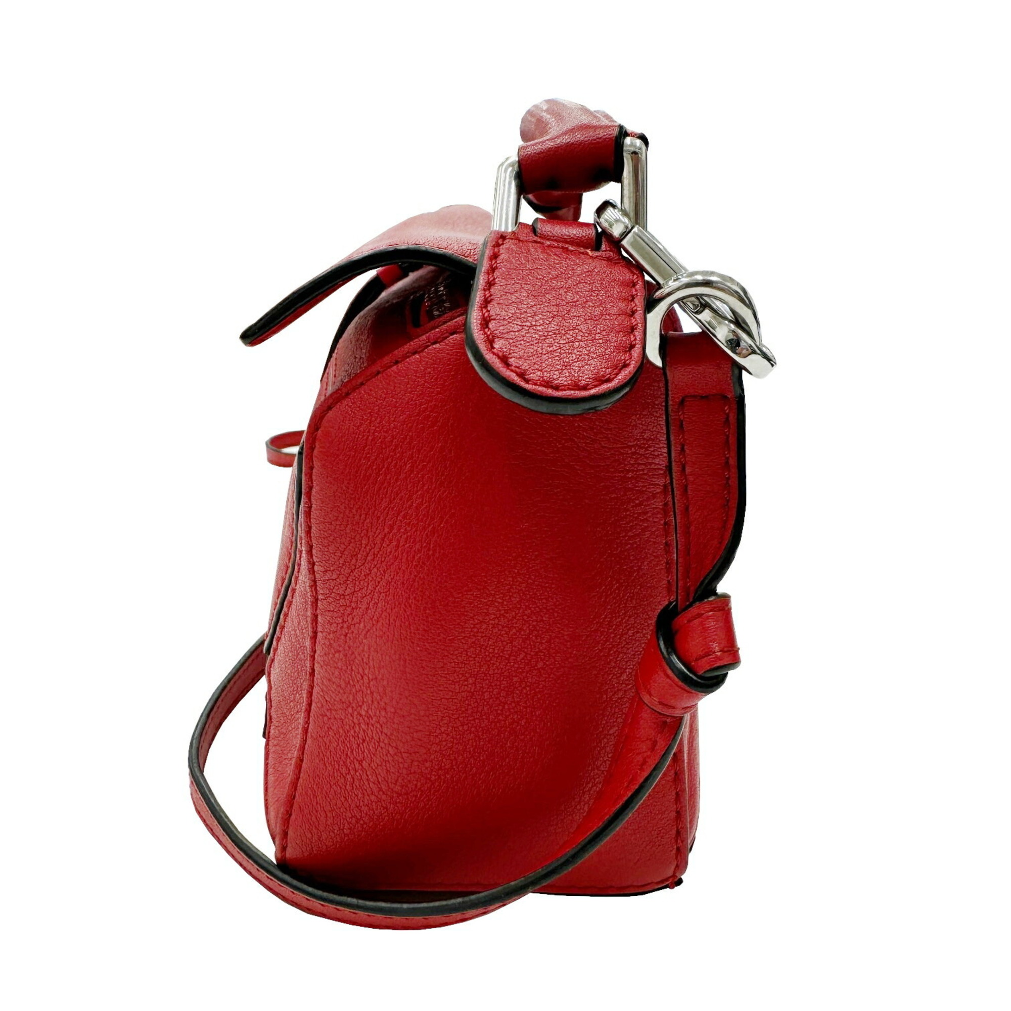 LOEWE Puzzle Handbag Shoulder Bag Calfskin Leather Red Women's