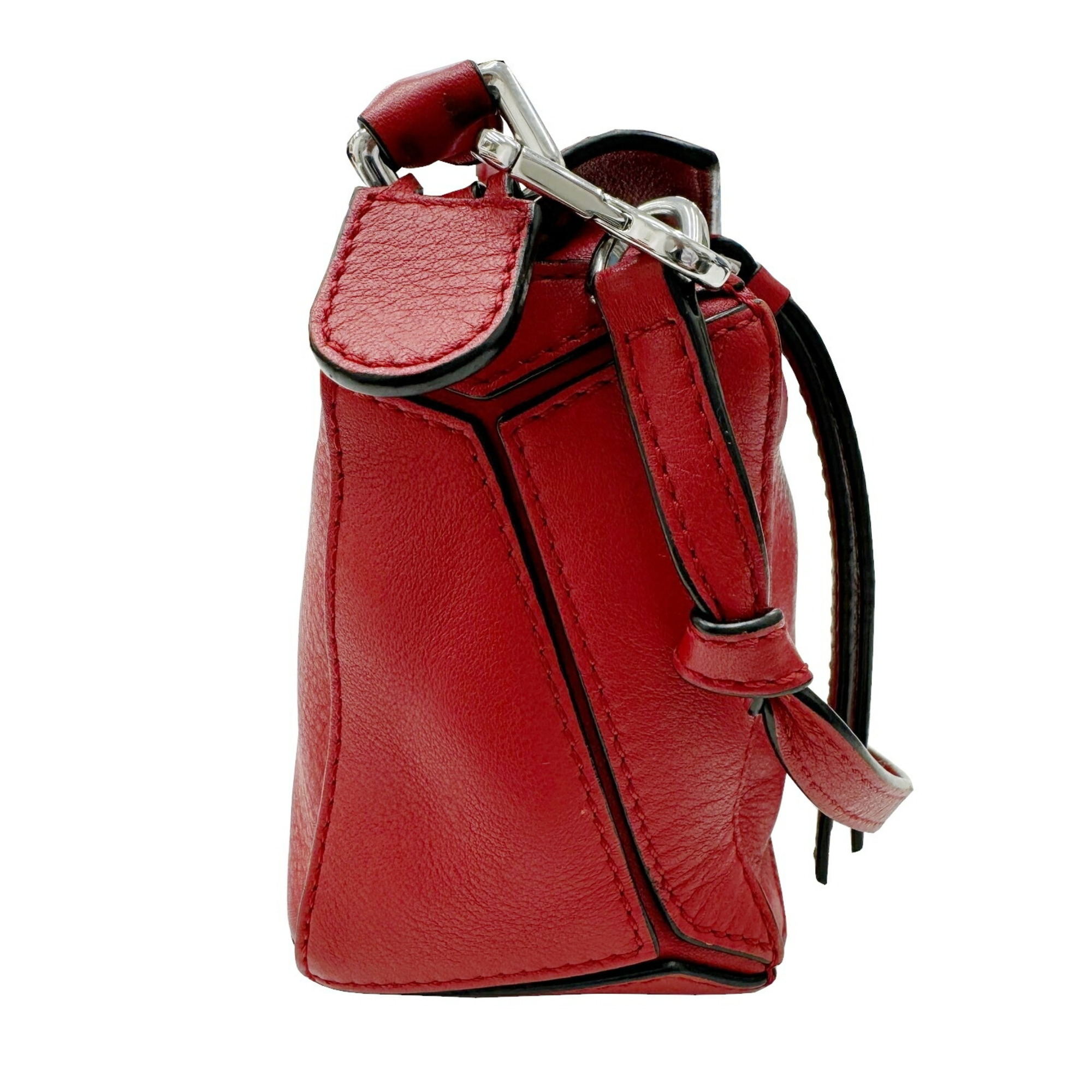 LOEWE Puzzle Handbag Shoulder Bag Calfskin Leather Red Women's