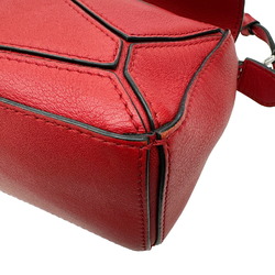 LOEWE Puzzle Handbag Shoulder Bag Calfskin Leather Red Women's