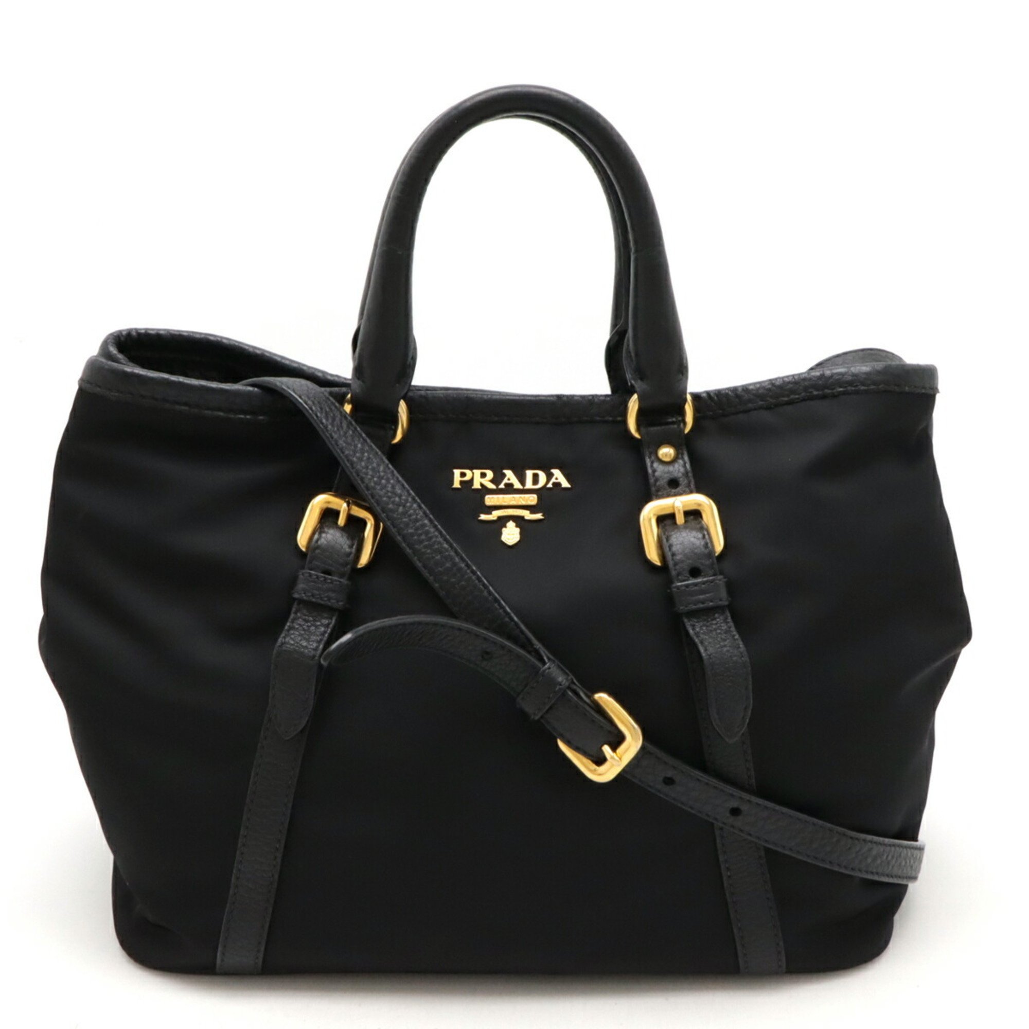 PRADA Prada Tote Bag Handbag Shoulder Nylon Leather NERO Black BN1841