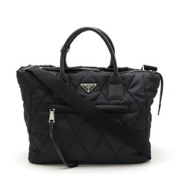 PRADA New Tessuto Bomber Tote Bag Shoulder Quilted Nylon Leather NERO Black 1BG168