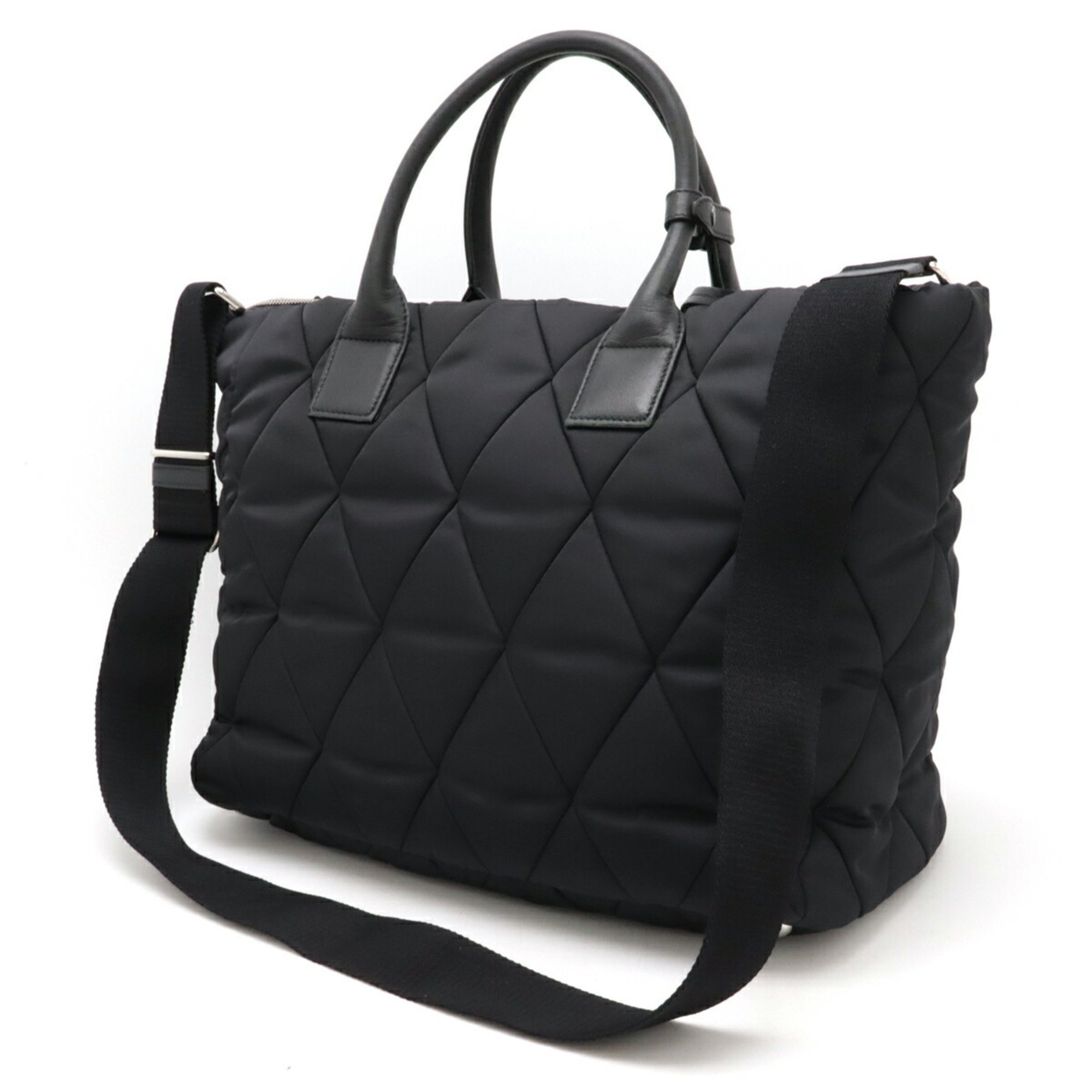 PRADA New Tessuto Bomber Tote Bag Shoulder Quilted Nylon Leather NERO Black 1BG168