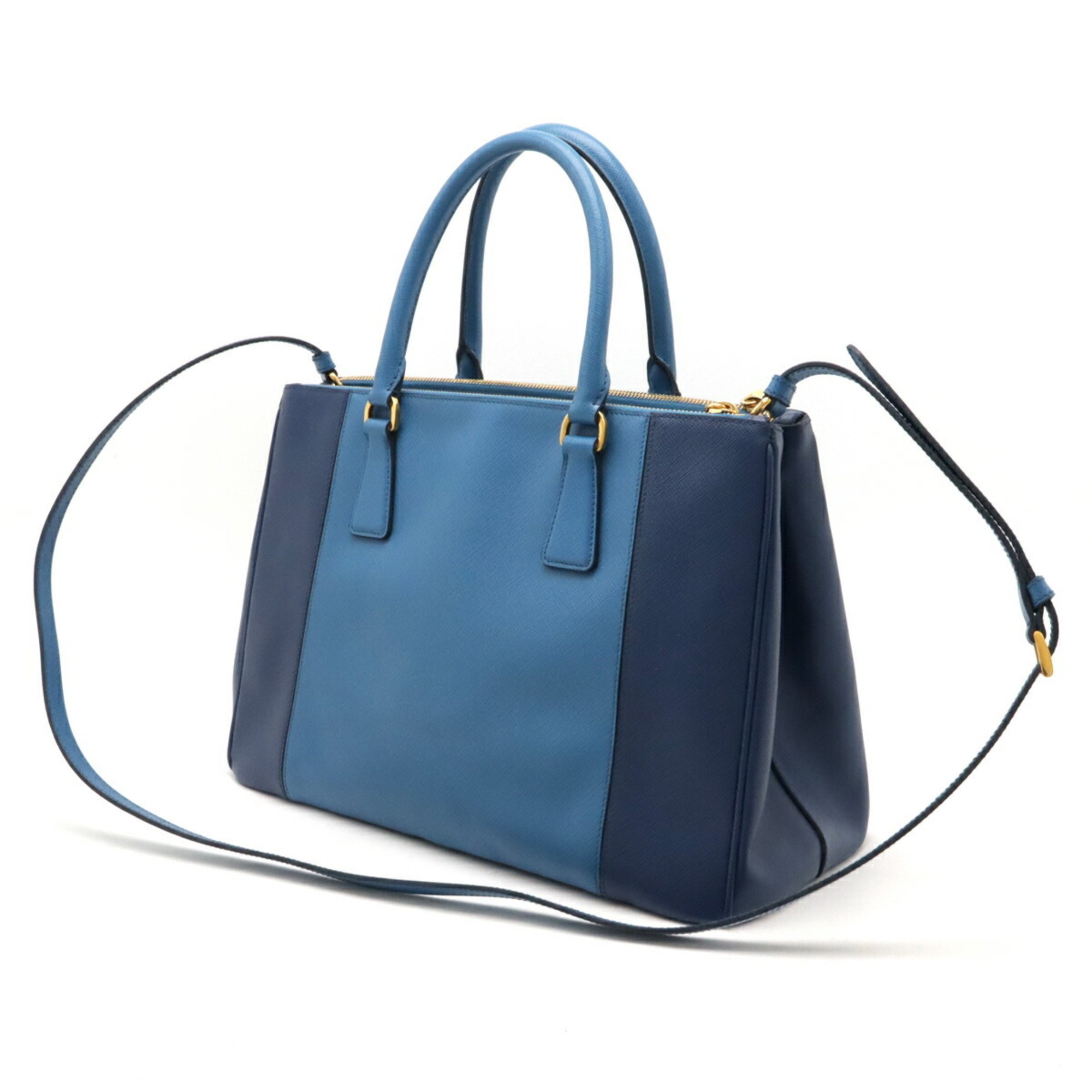 PRADA Galleria Tote Bag Shoulder Leather Bicolor Blue Navy B2274C