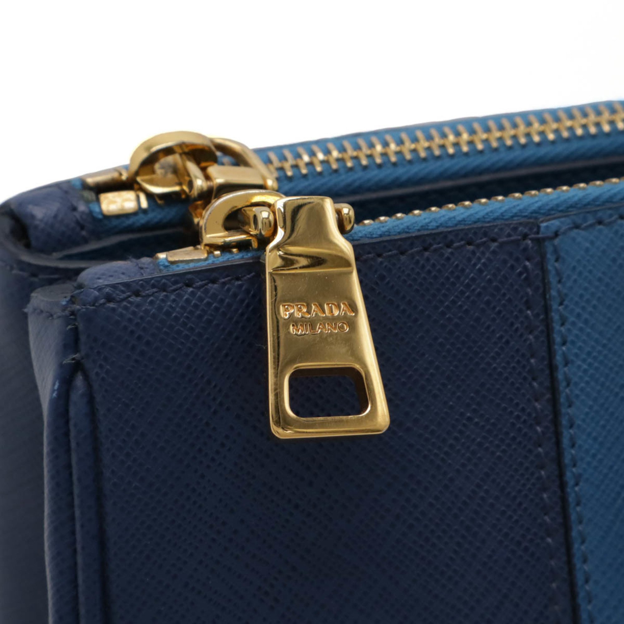 PRADA Galleria Tote Bag Shoulder Leather Bicolor Blue Navy B2274C