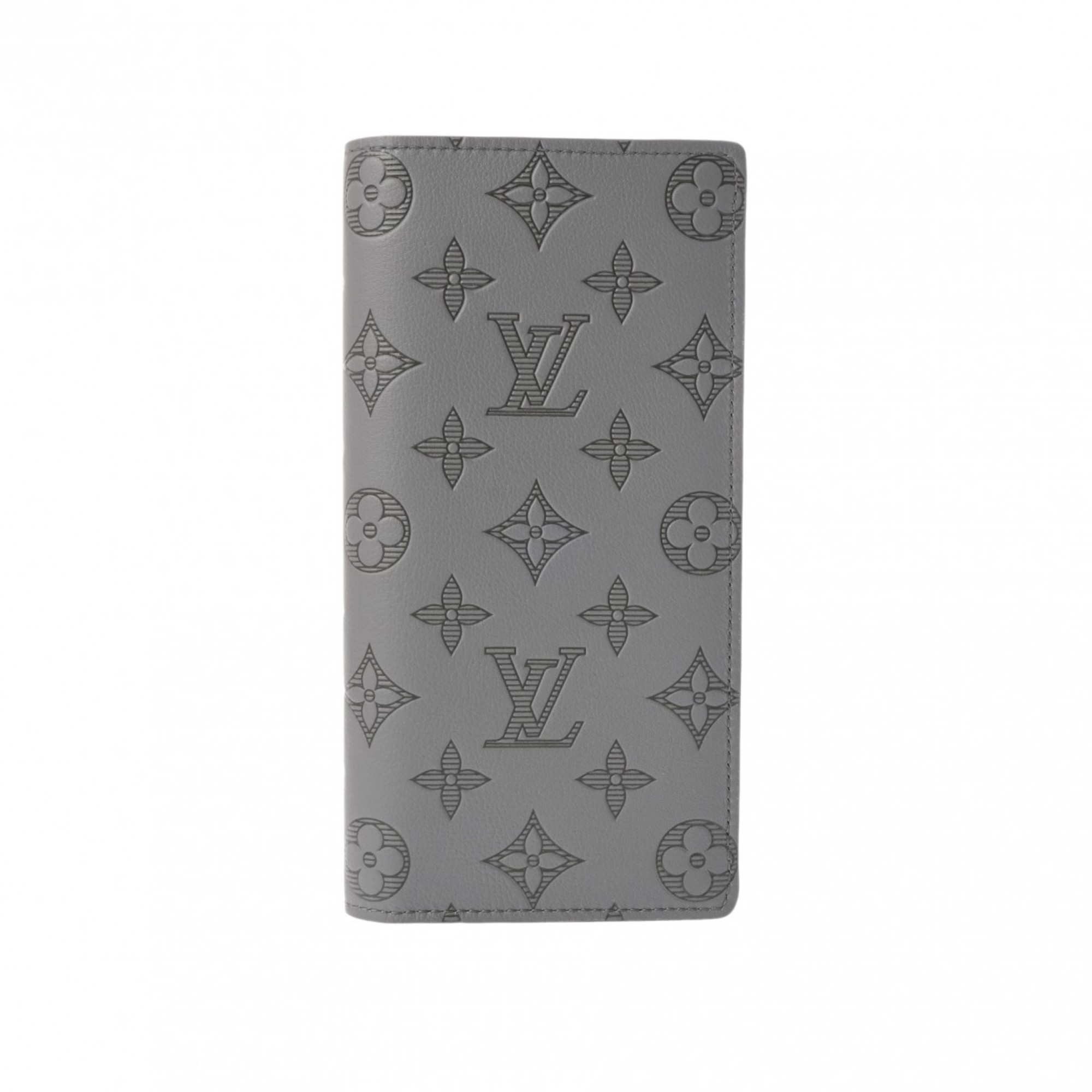 LOUIS VUITTON Louis Vuitton Monogram Shadow Upside Down Portefeuille Brazza Grey M62893 Men's Leather Long Wallet