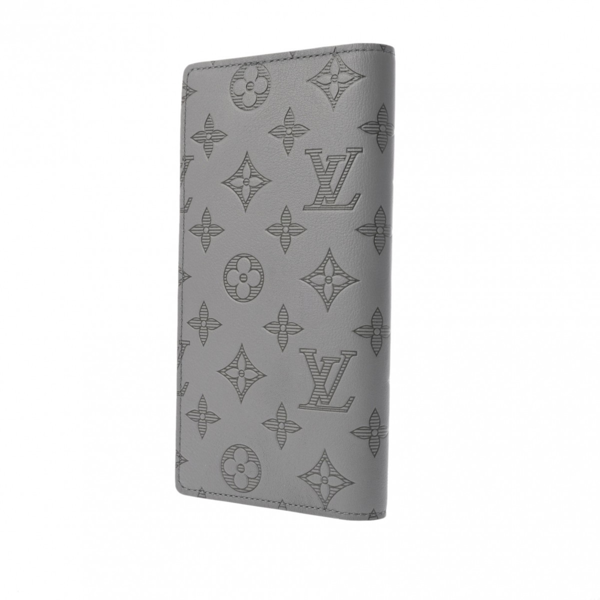 LOUIS VUITTON Louis Vuitton Monogram Shadow Upside Down Portefeuille Brazza Grey M62893 Men's Leather Long Wallet