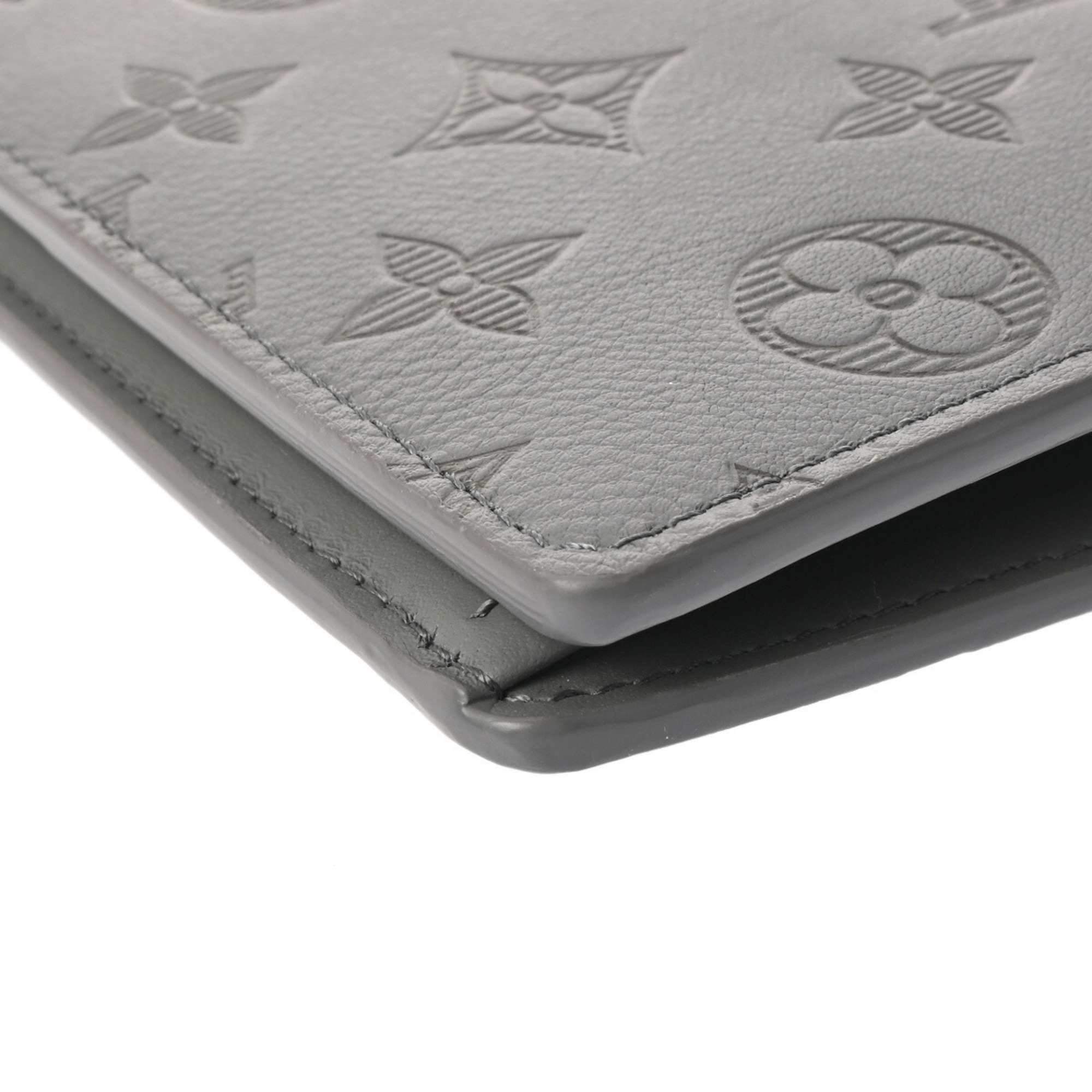 LOUIS VUITTON Louis Vuitton Monogram Shadow Upside Down Portefeuille Brazza Grey M62893 Men's Leather Long Wallet