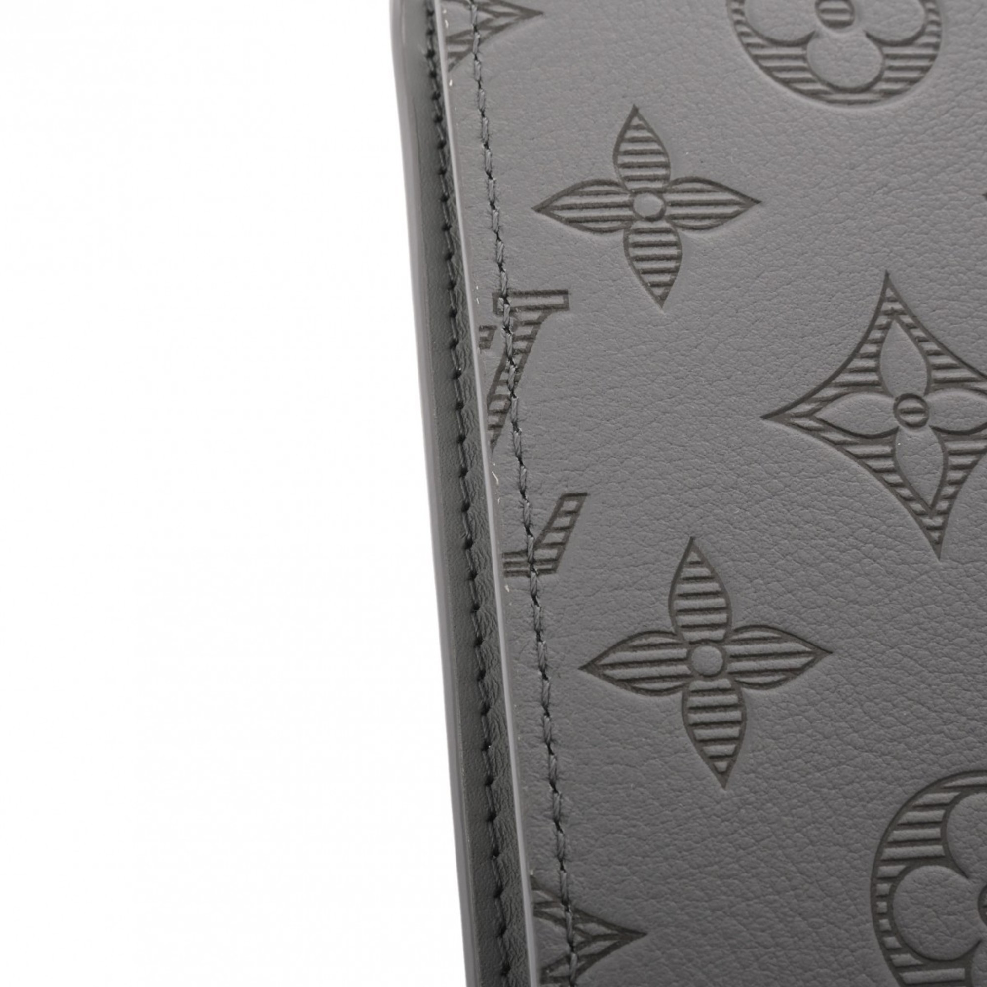 LOUIS VUITTON Louis Vuitton Monogram Shadow Upside Down Portefeuille Brazza Grey M62893 Men's Leather Long Wallet