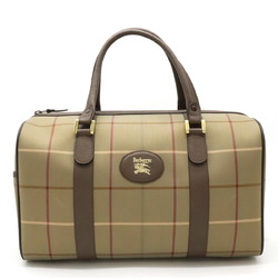 BURBERRY Check pattern Boston bag Travel Canvas Leather Khaki Dark brown