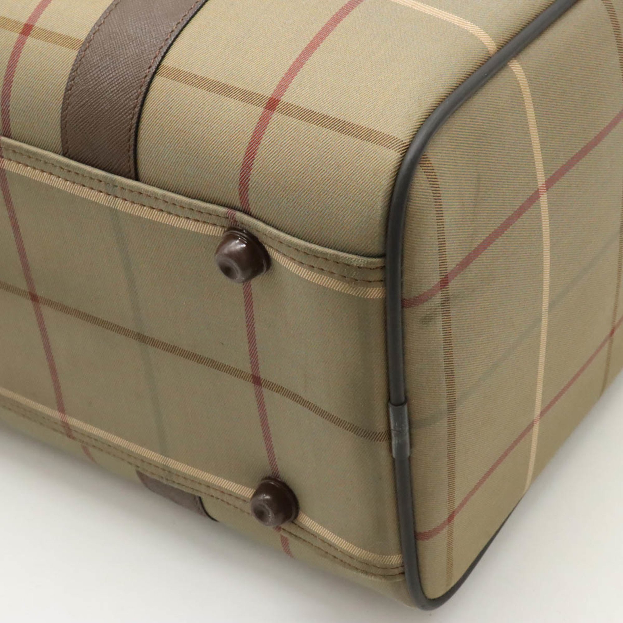 BURBERRY Check pattern Boston bag Travel Canvas Leather Khaki Dark brown