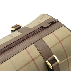 BURBERRY Check pattern Boston bag Travel Canvas Leather Khaki Dark brown