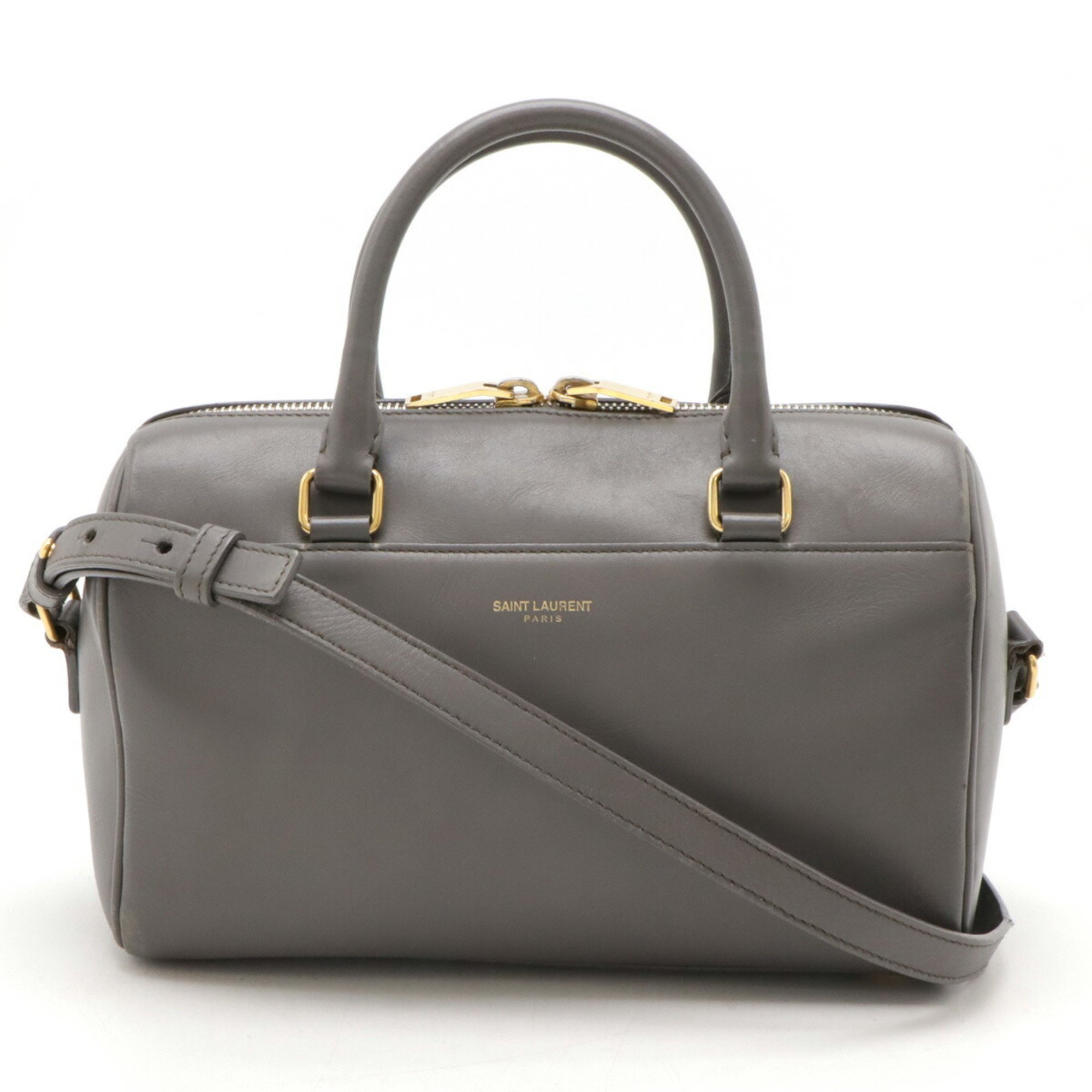 SAINT LAURENT PARIS YSL Yves Saint Laurent Baby Duffle Handbag Shoulder Bag Leather Grey 330958