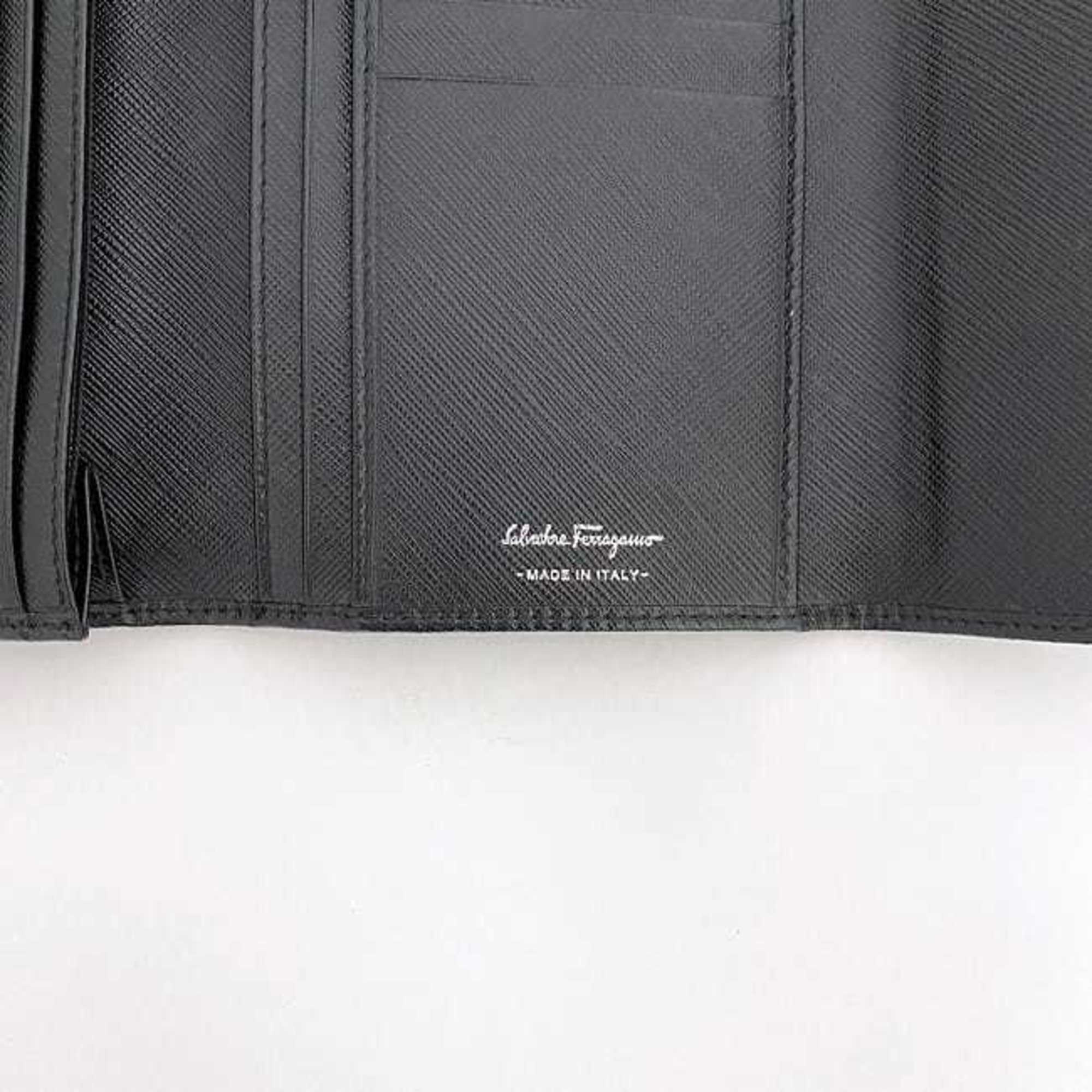 Salvatore Ferragamo Tri-fold Long Wallet ec-21012 Black Vara Ribbon Grain Leather IY-22/A366 Clear Women's