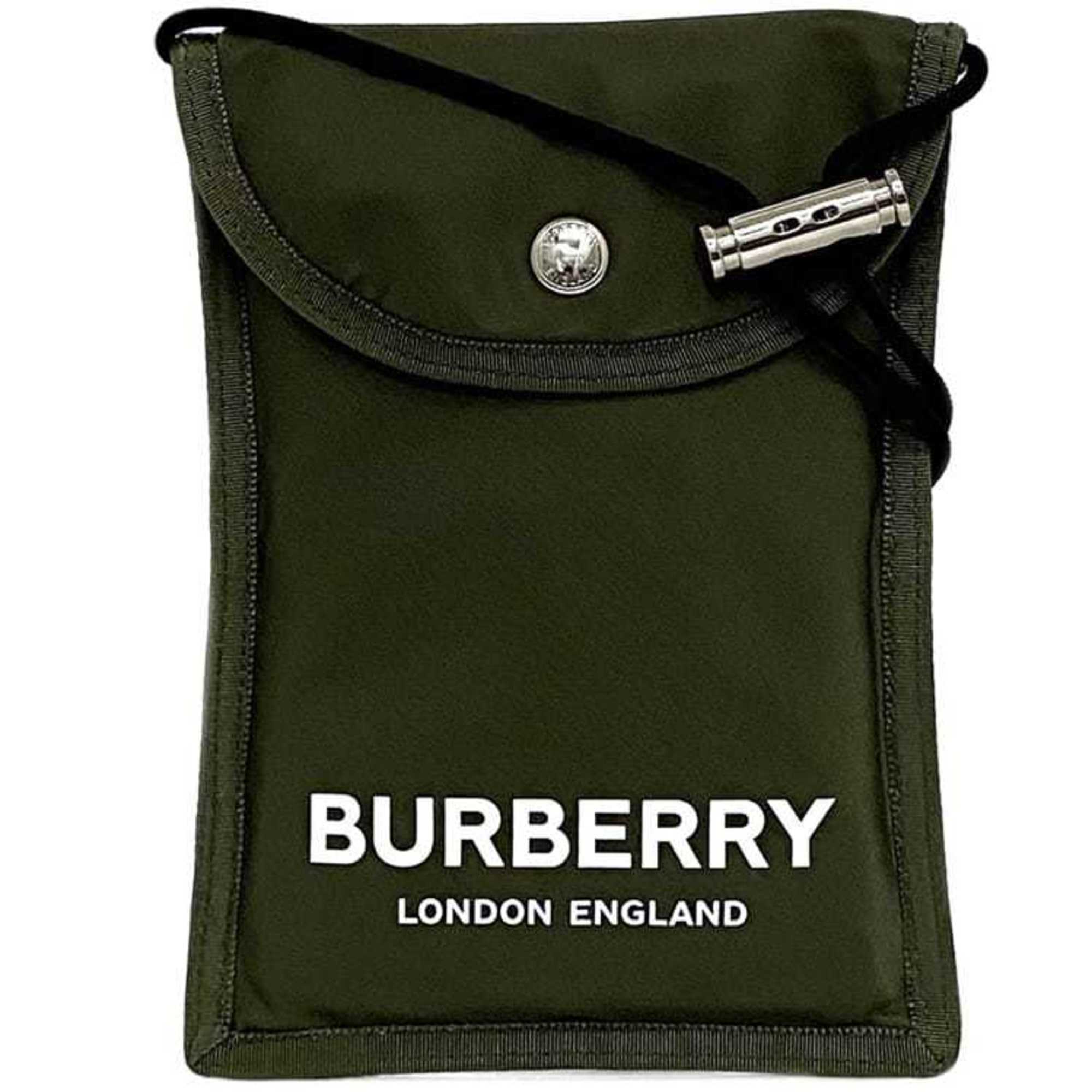 Burberry Sacoche Shoulder Bag Khaki Green Pochette Nylon Phone Flap Unisex Compact