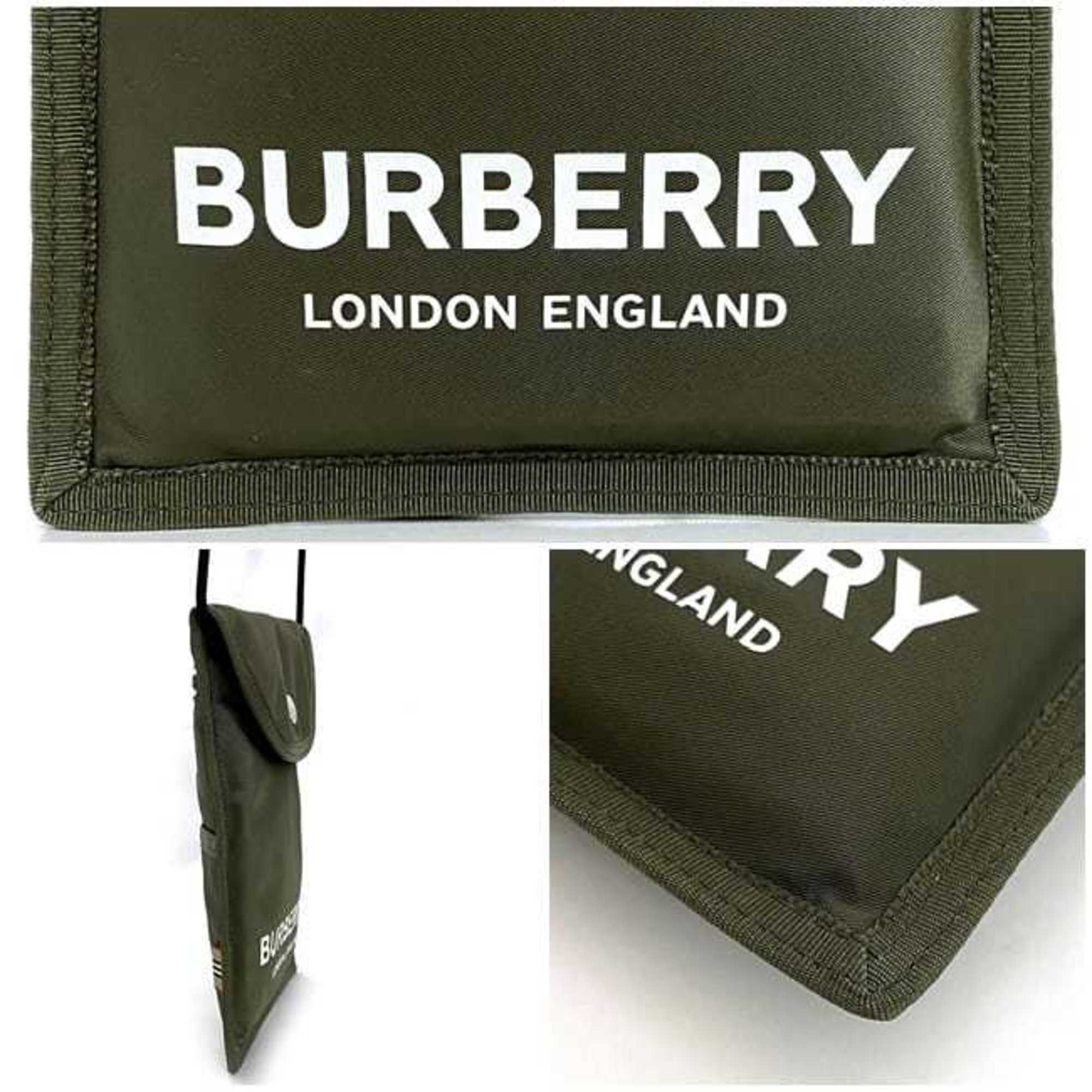 Burberry Sacoche Shoulder Bag Khaki Green Pochette Nylon Phone Flap Unisex Compact