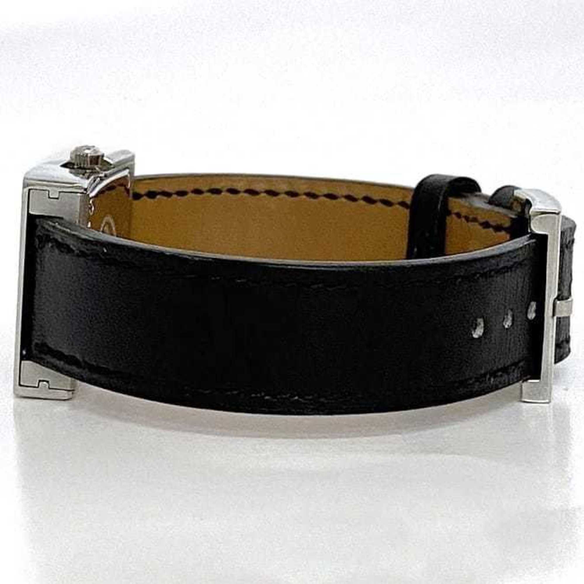 Hermes Watch Belt White Silver Black BE1.110 Women's SS Leather Quartz □F Stamp HERMES Battery Operated 22mm