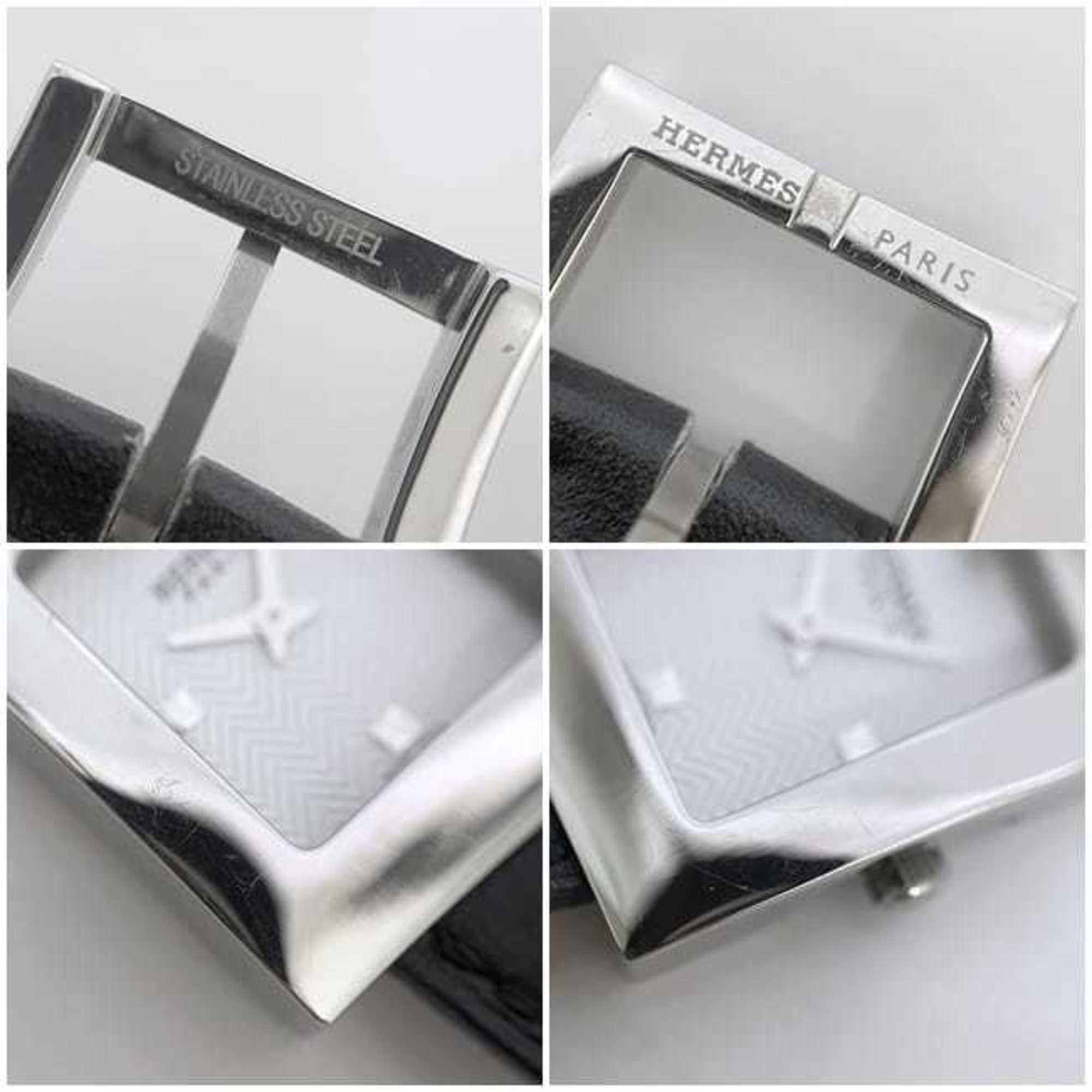 Hermes Watch Belt White Silver Black BE1.110 Women's SS Leather Quartz □F Stamp HERMES Battery Operated 22mm