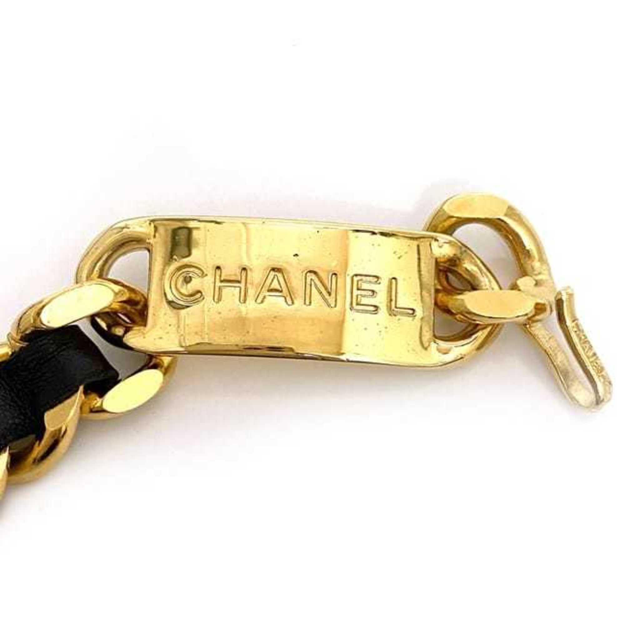 Chanel Chain Belt Gold Black Coco Mark Coin GP Leather CHANEL Waist for Women