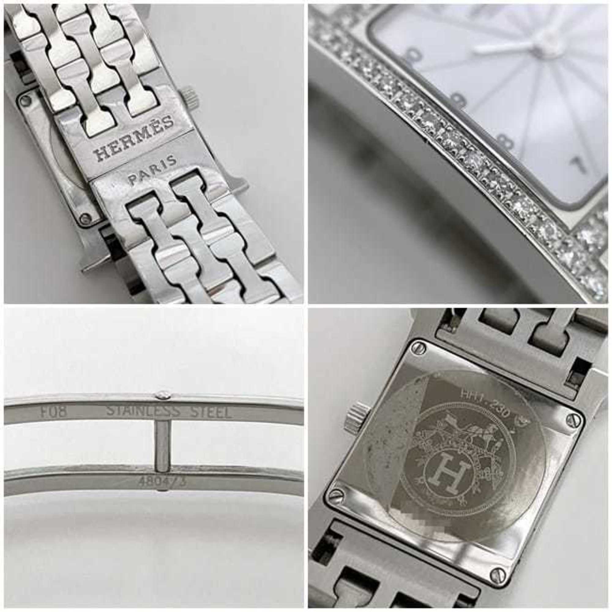 Hermes Watch H Shell Diamond Silver HH1.230 Ladies SS Quartz HERMES Dial Battery Operated 21mm