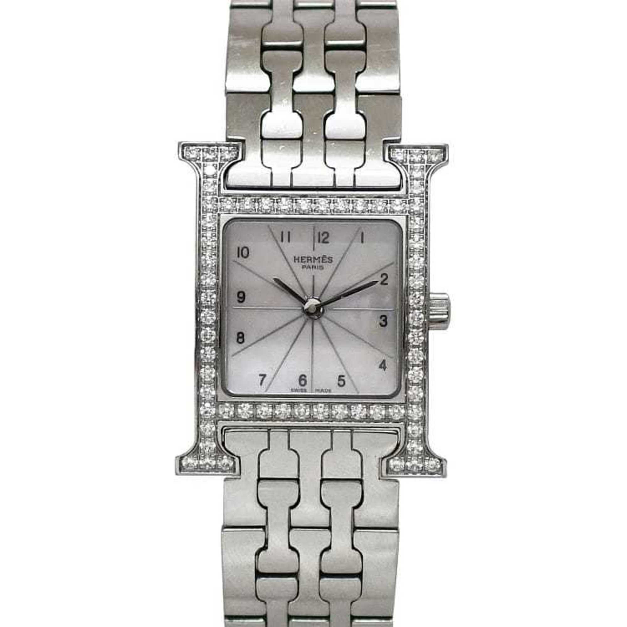 Hermes Watch H Shell Diamond Silver HH1.230 Ladies SS Quartz HERMES Dial Battery Operated 21mm