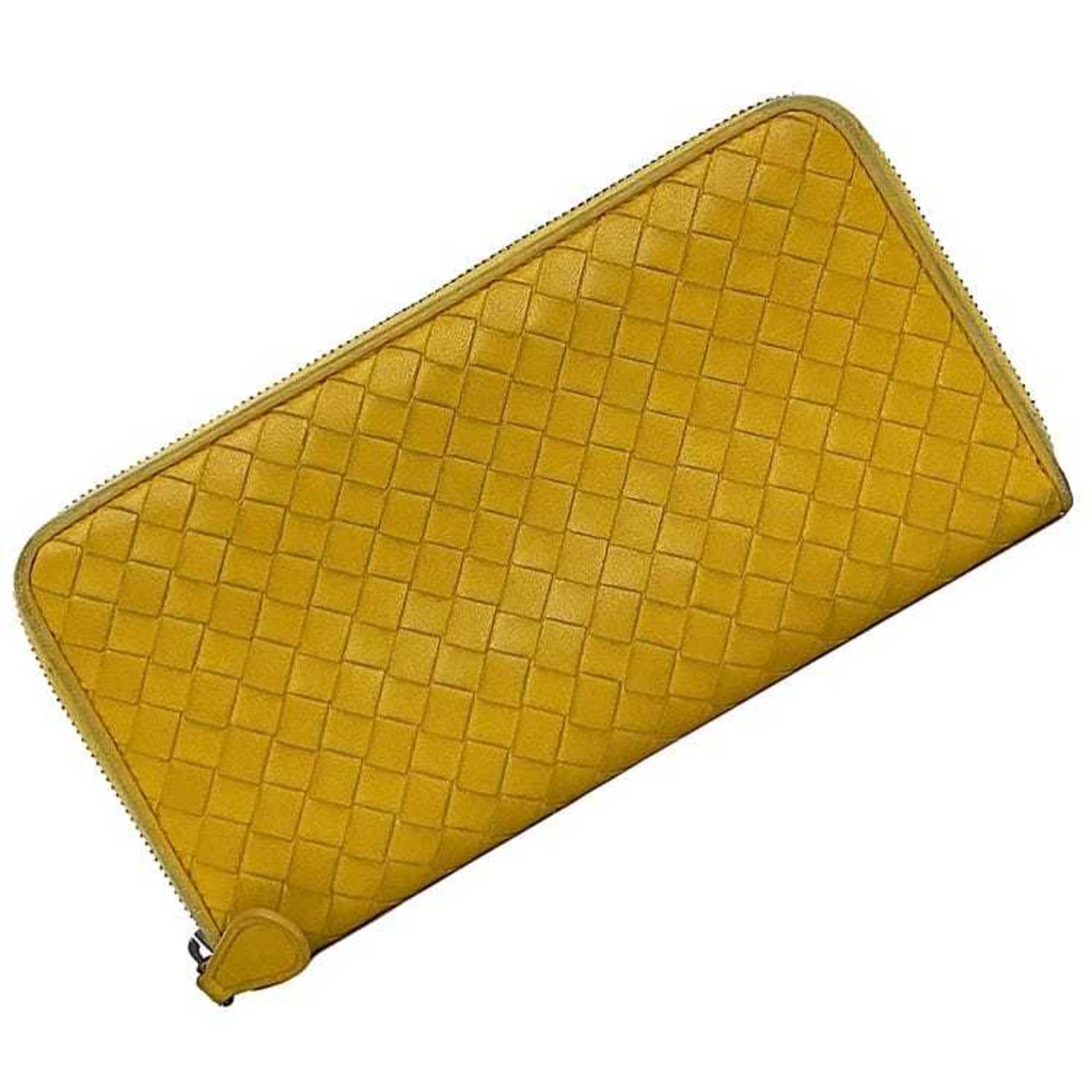 Bottega Veneta Round Long Wallet ec-21015 Yellow Intrecciato Leather BOTTEGA VENETA Women's