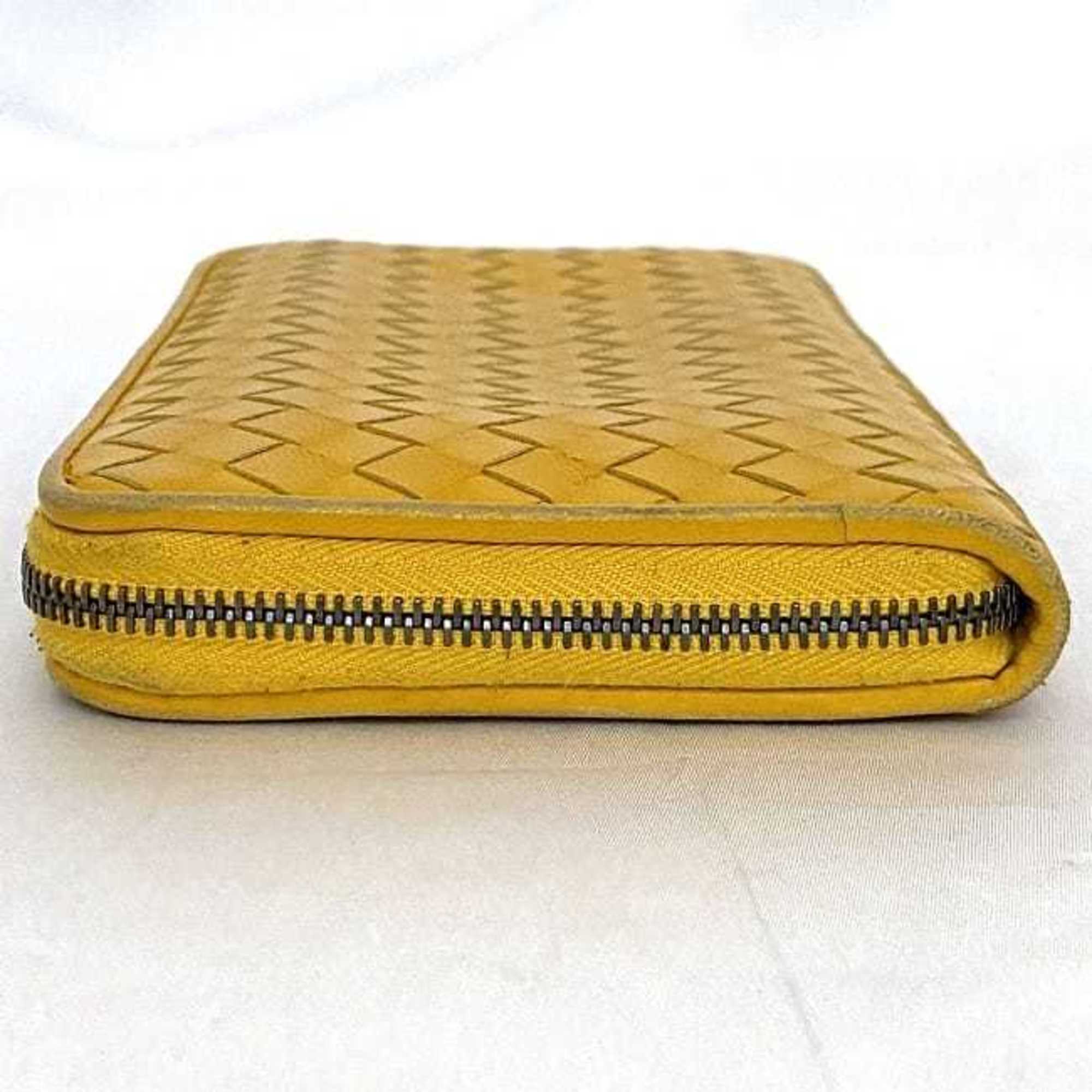 Bottega Veneta Round Long Wallet ec-21015 Yellow Intrecciato Leather BOTTEGA VENETA Women's