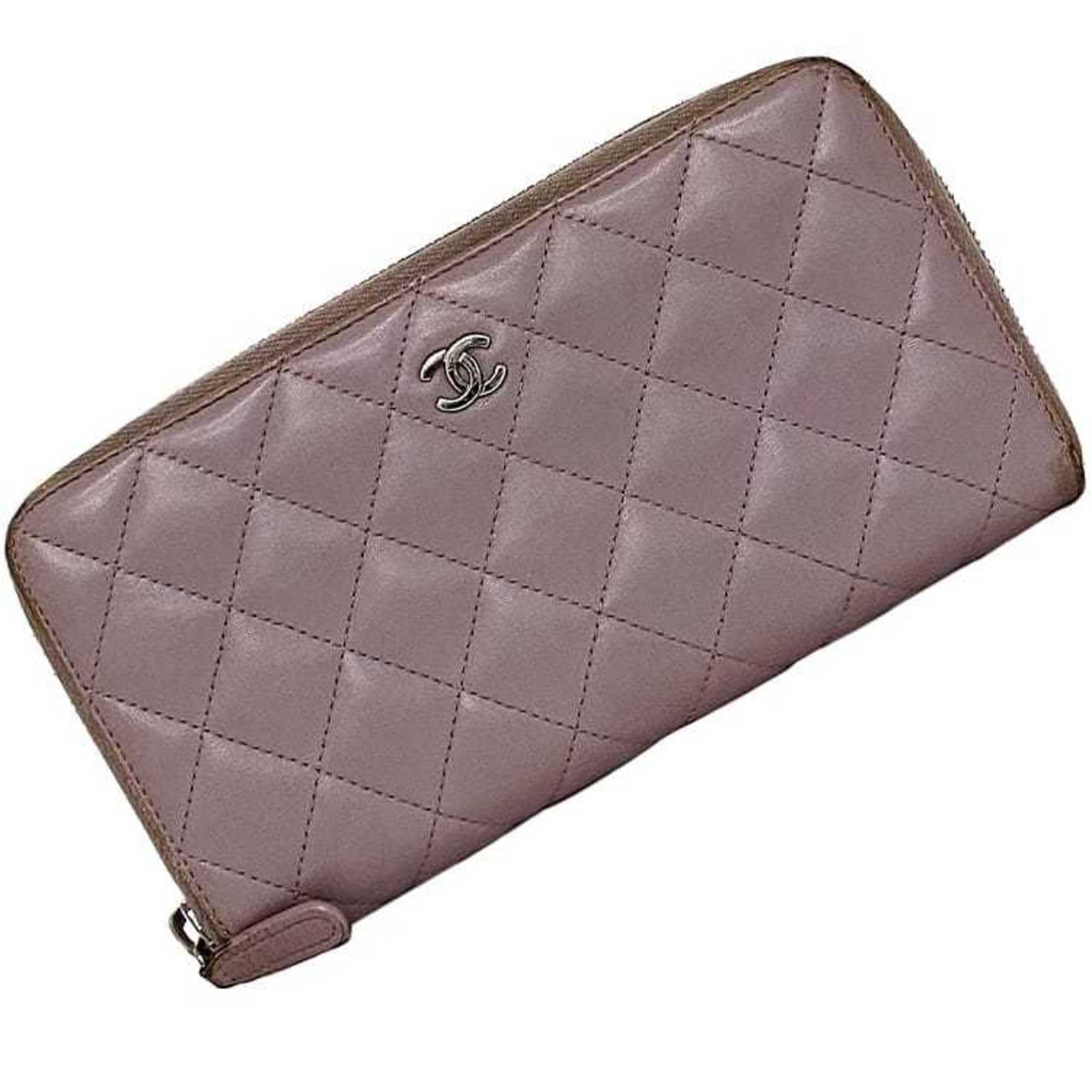 Chanel Round Long Wallet Purple Matelasse Leather Lambskin 16 Series CHANEL Zip Coco Mark Women's