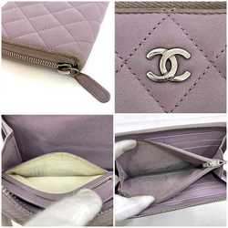 Chanel Round Long Wallet Purple Matelasse Leather Lambskin 16 Series CHANEL Zip Coco Mark Women's