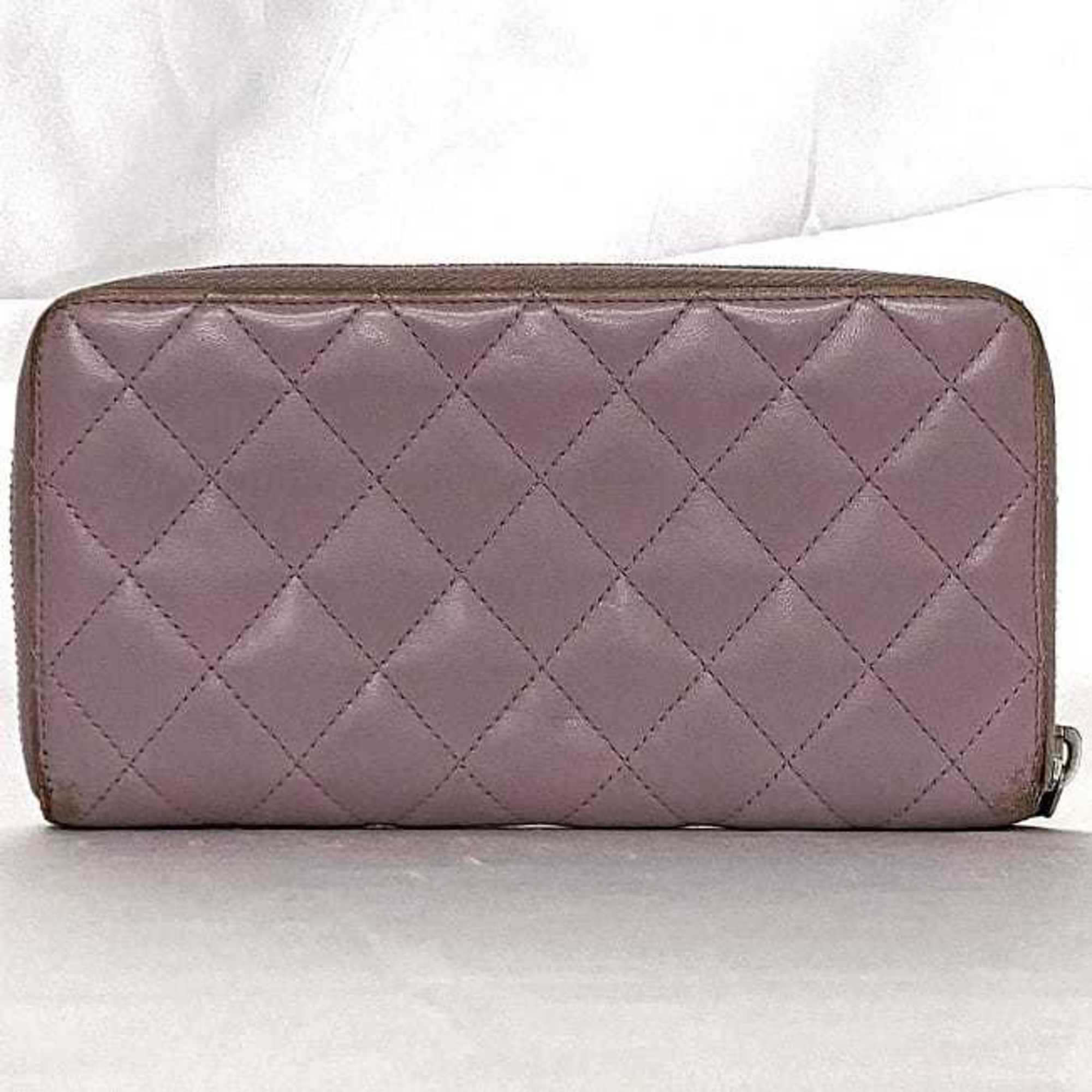 Chanel Round Long Wallet Purple Matelasse Leather Lambskin 16 Series CHANEL Zip Coco Mark Women's