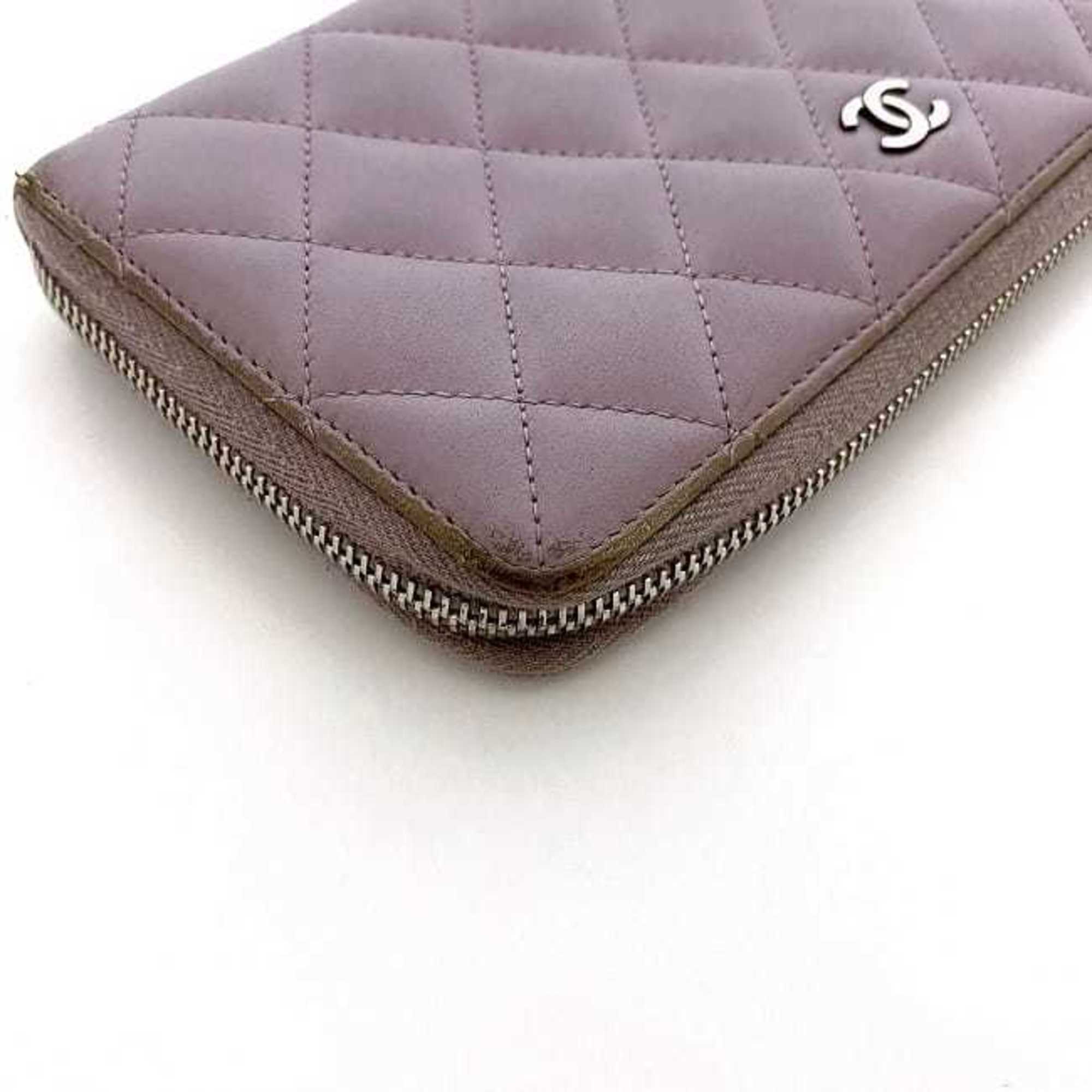 Chanel Round Long Wallet Purple Matelasse Leather Lambskin 16 Series CHANEL Zip Coco Mark Women's