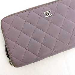 Chanel Round Long Wallet Purple Matelasse Leather Lambskin 16 Series CHANEL Zip Coco Mark Women's