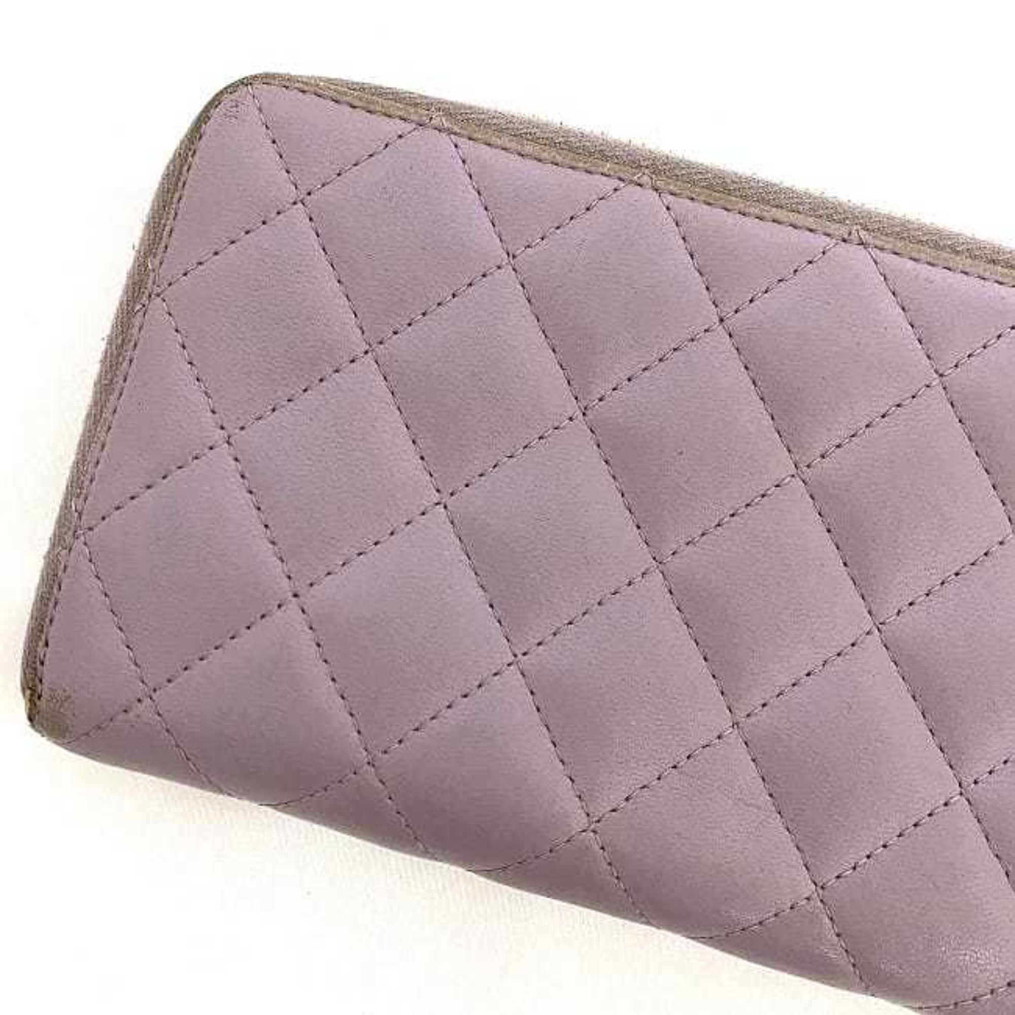 Chanel Round Long Wallet Purple Matelasse Leather Lambskin 16 Series CHANEL Zip Coco Mark Women's