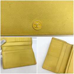 Chanel Bi-fold Long Wallet ec-21016 Yellow Coco Button A20904 Leather 9th Series CHANEL Mark Boutique Seal Included Women's