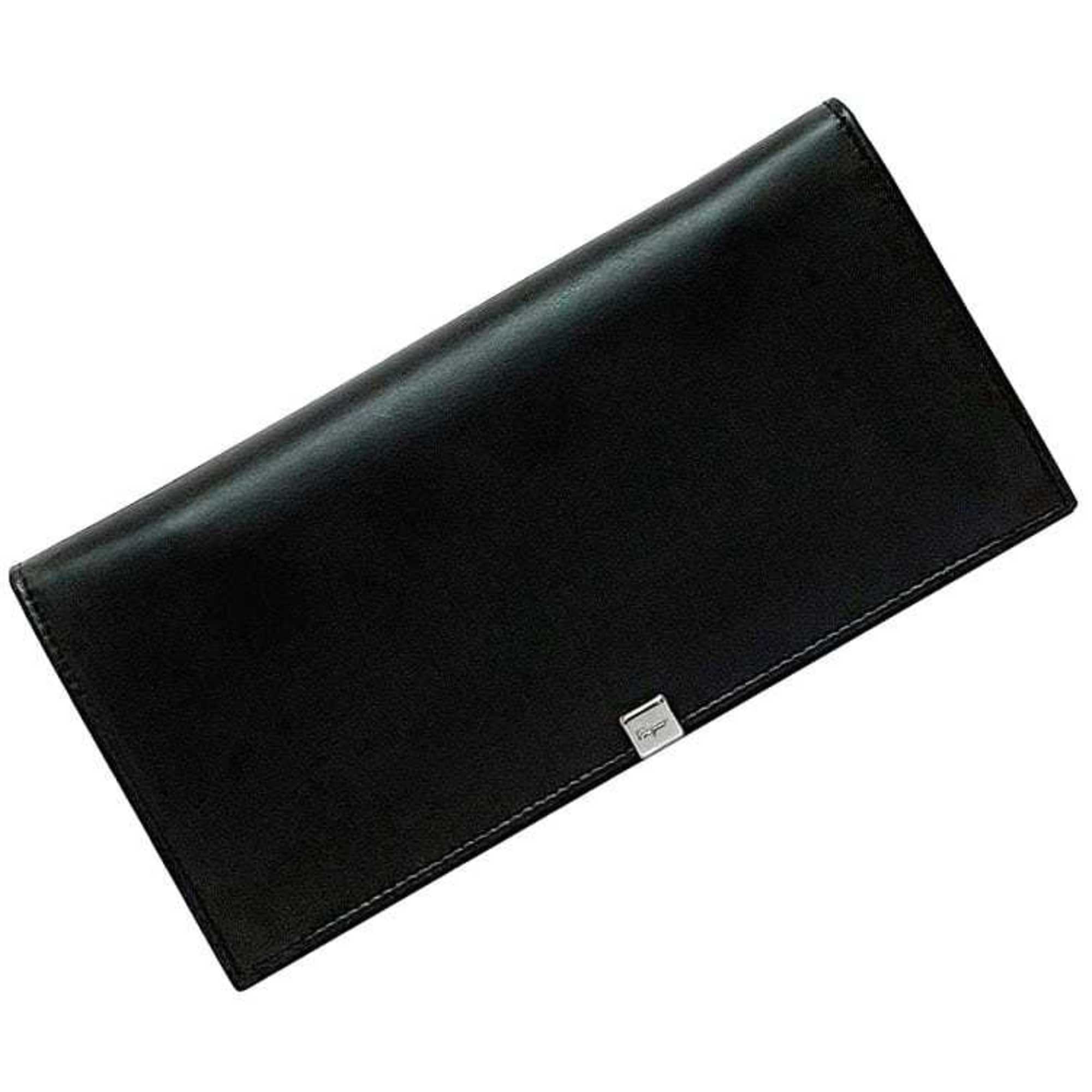 Salvatore Ferragamo Bi-fold Long Wallet f-20995 Dark Green 66-3552 Leather Folding Black