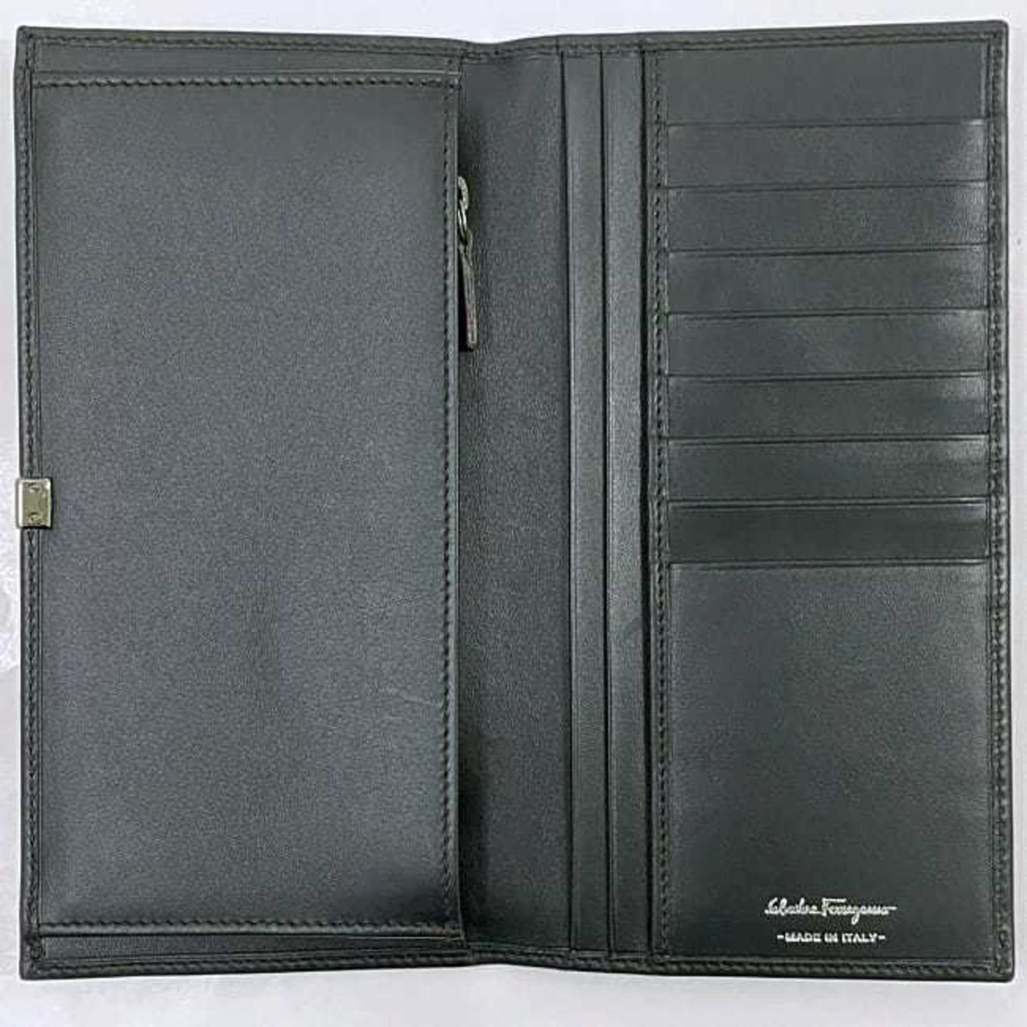 Salvatore Ferragamo Bi-fold Long Wallet f-20995 Dark Green 66-3552 Leather Folding Black