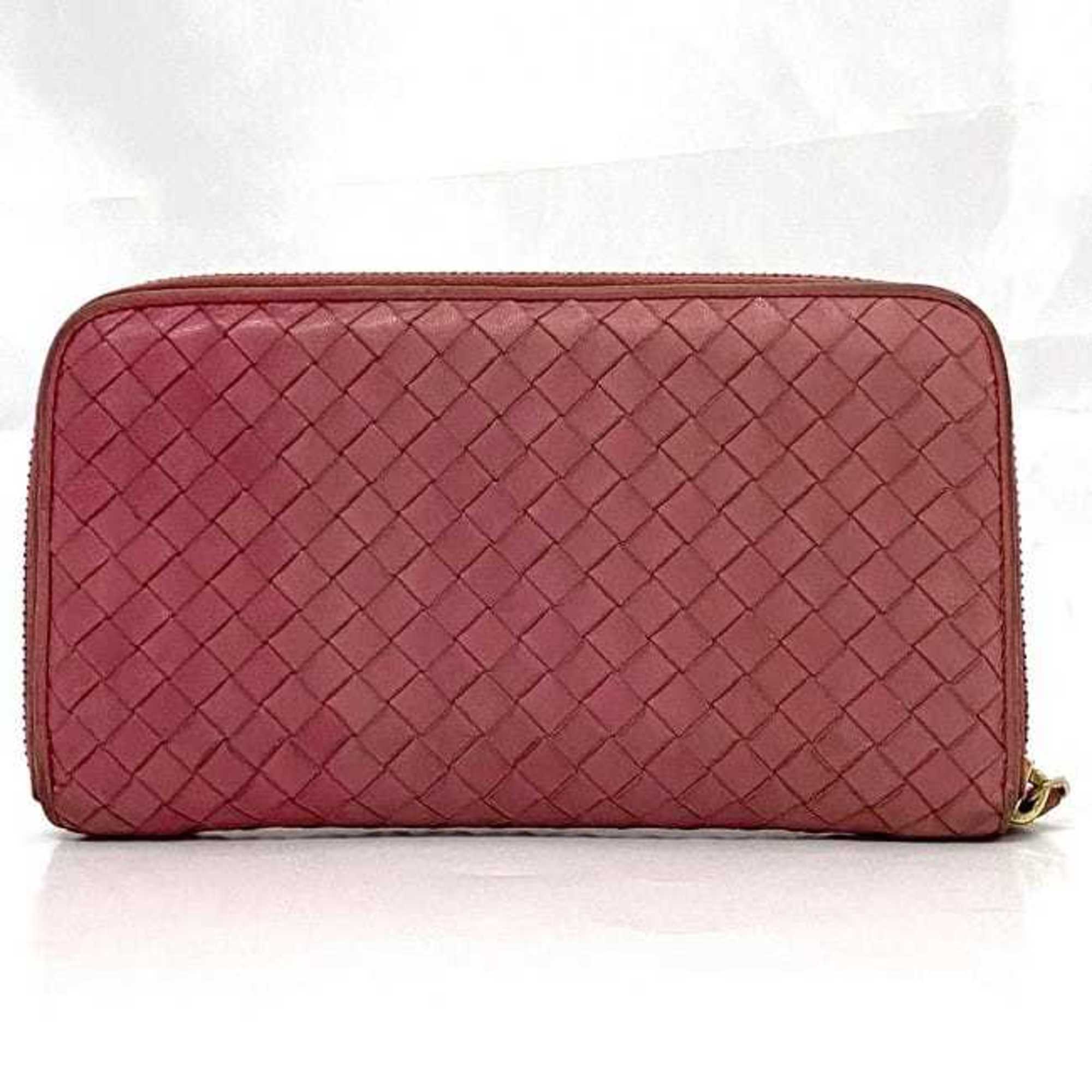 Bottega Veneta Round Long Wallet ec-21014 Pink Intrecciato Leather BOTTEGA VENETA Women's