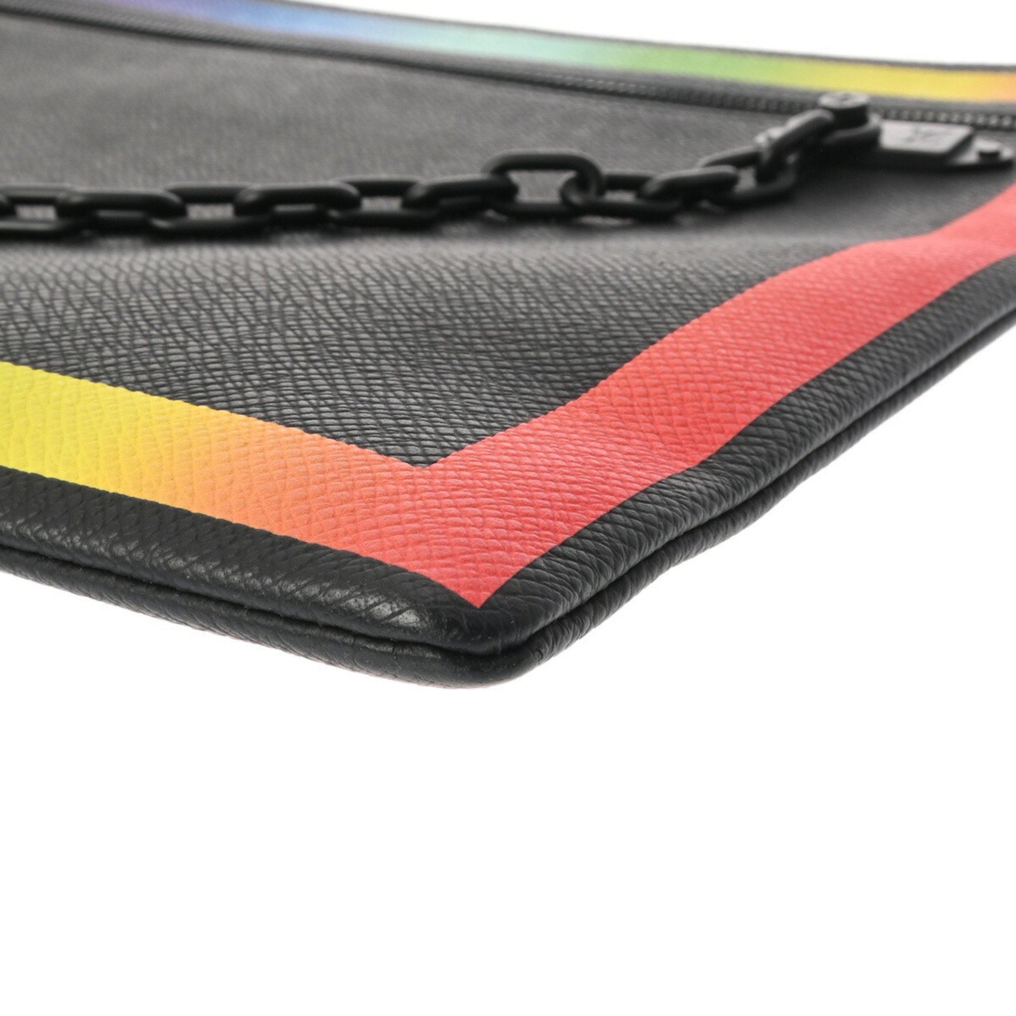 LOUIS VUITTON Taiga Pochette Black/Rainbow M30347 Men's Clutch Bag