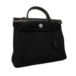 Hermes Handbag Airbag Zip PM B Stamp Toile Military Black Women's