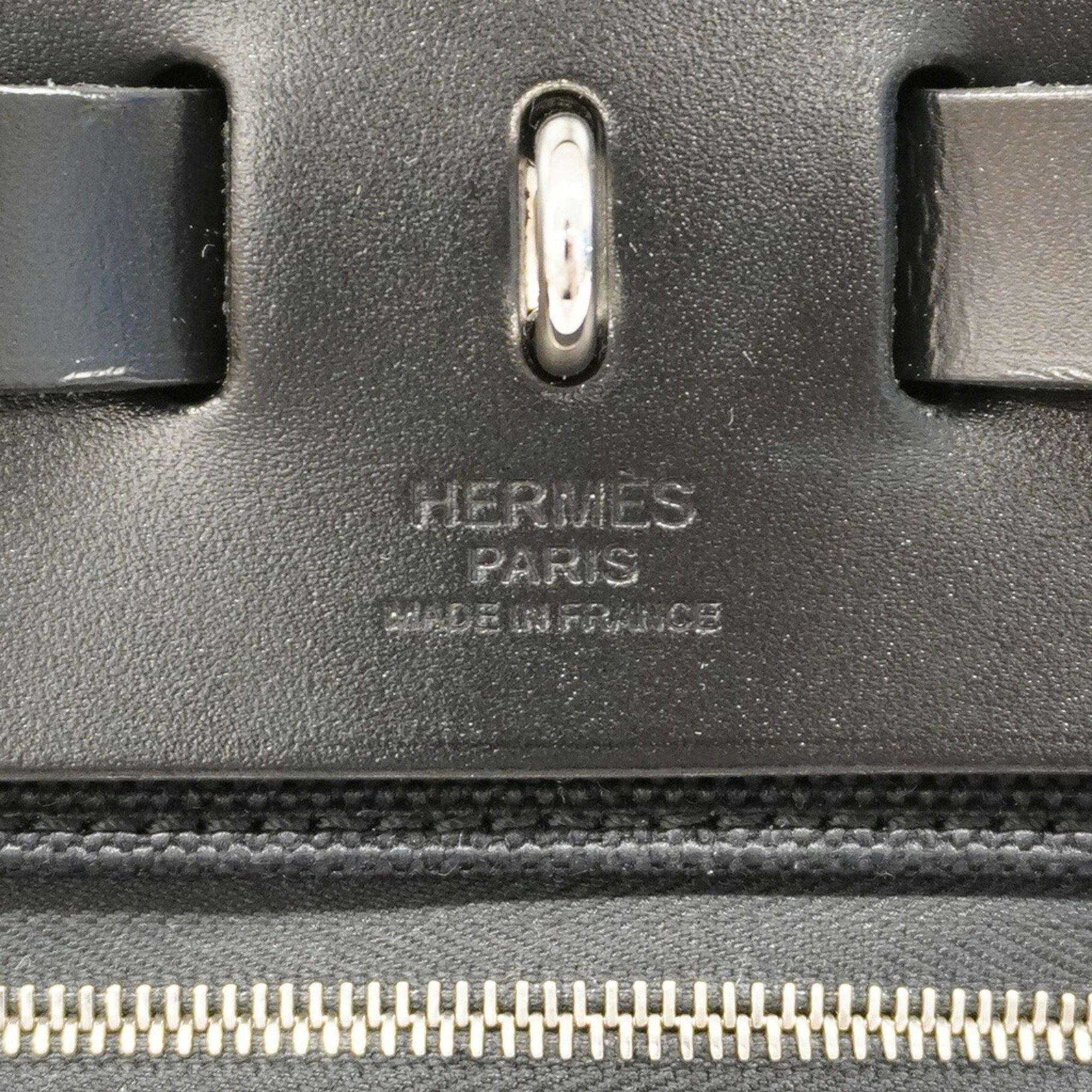 Hermes Handbag Airbag Zip PM B Stamp Toile Military Black Women's