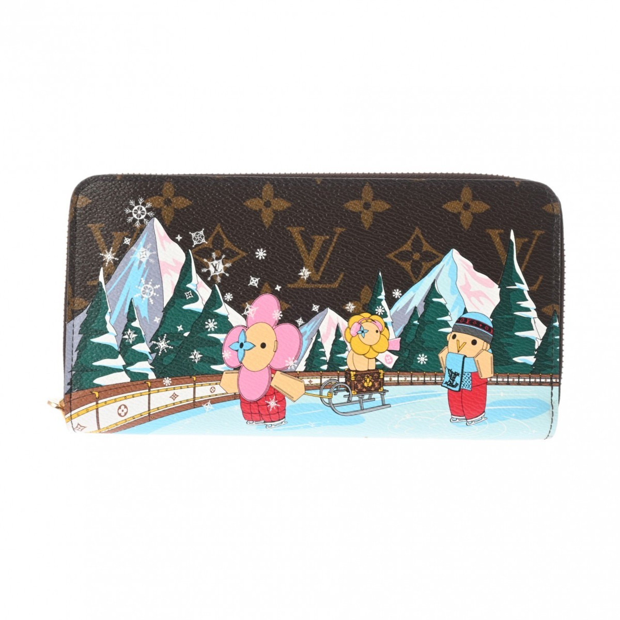 LOUIS VUITTON Louis Vuitton Monogram Zippy Wallet Vivienne Holiday Brown Pink M82614 Women's Canvas Long